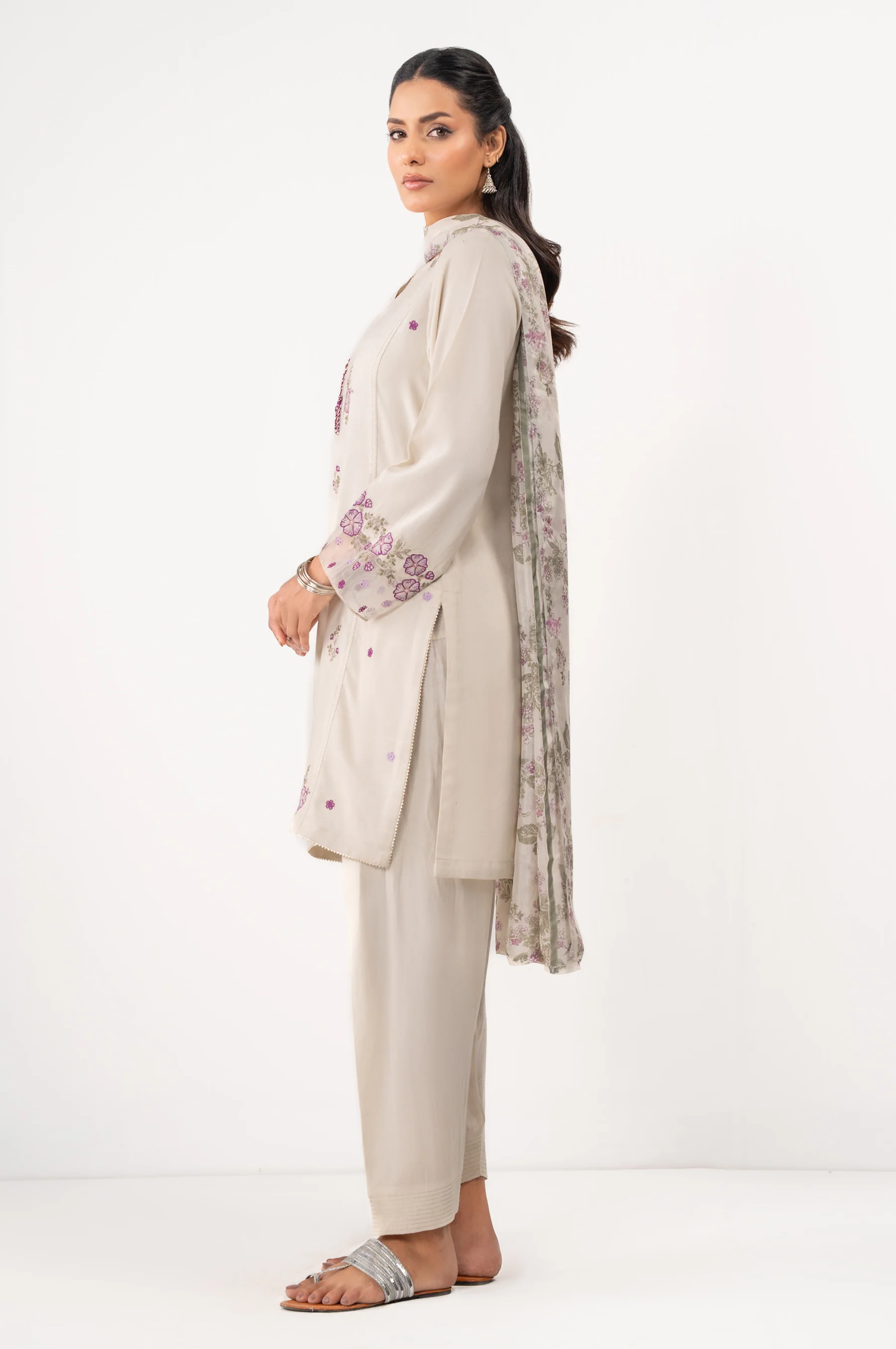 EMBROIDERED COTTON SATIN STITCHED SHIRT BOTTOM - Image 4