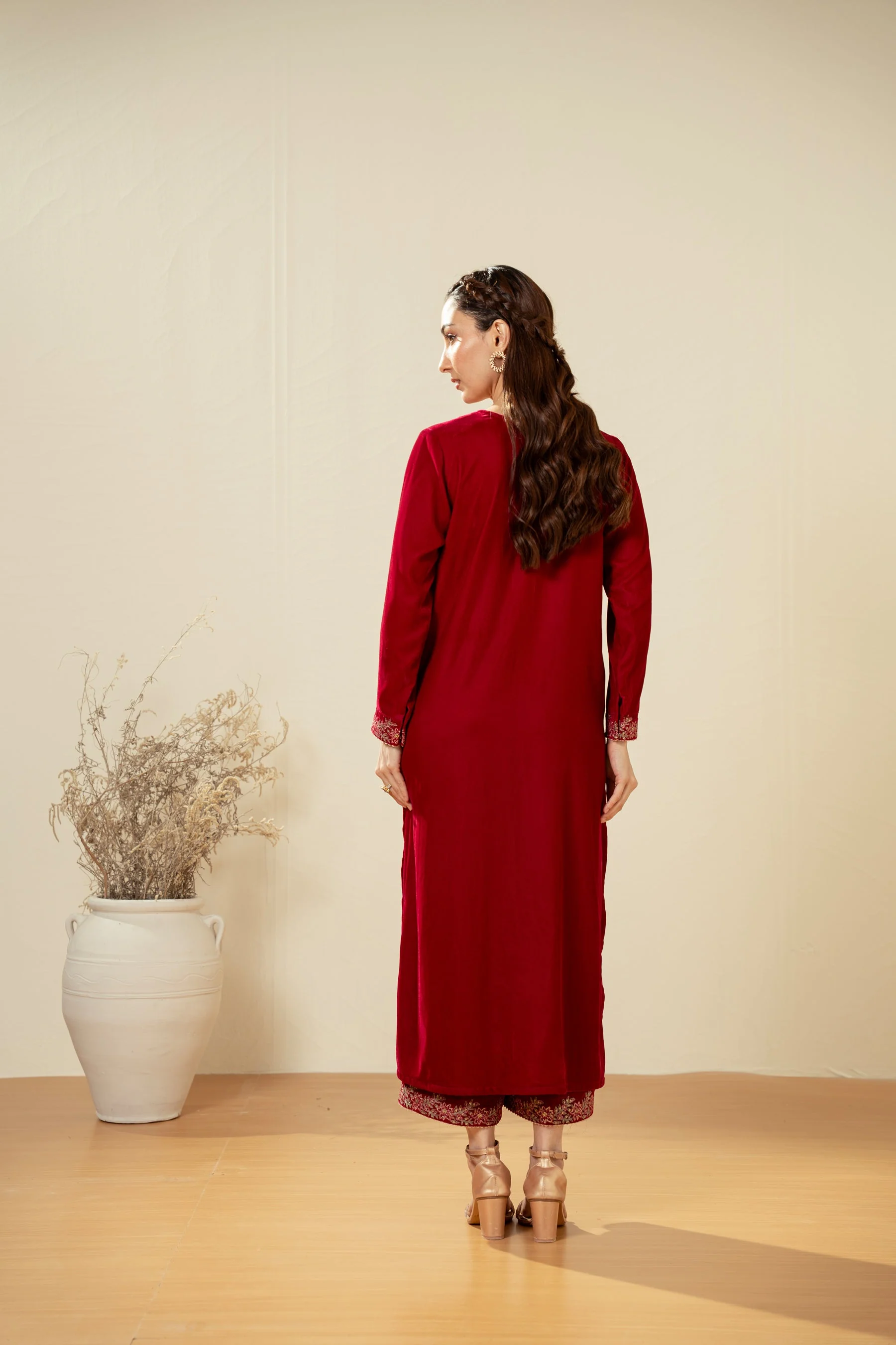 STITCHED EMBROIDERED VELVET VELVET SHIRT BOTTOM (FACTORY E-OUTLET) - Image 5