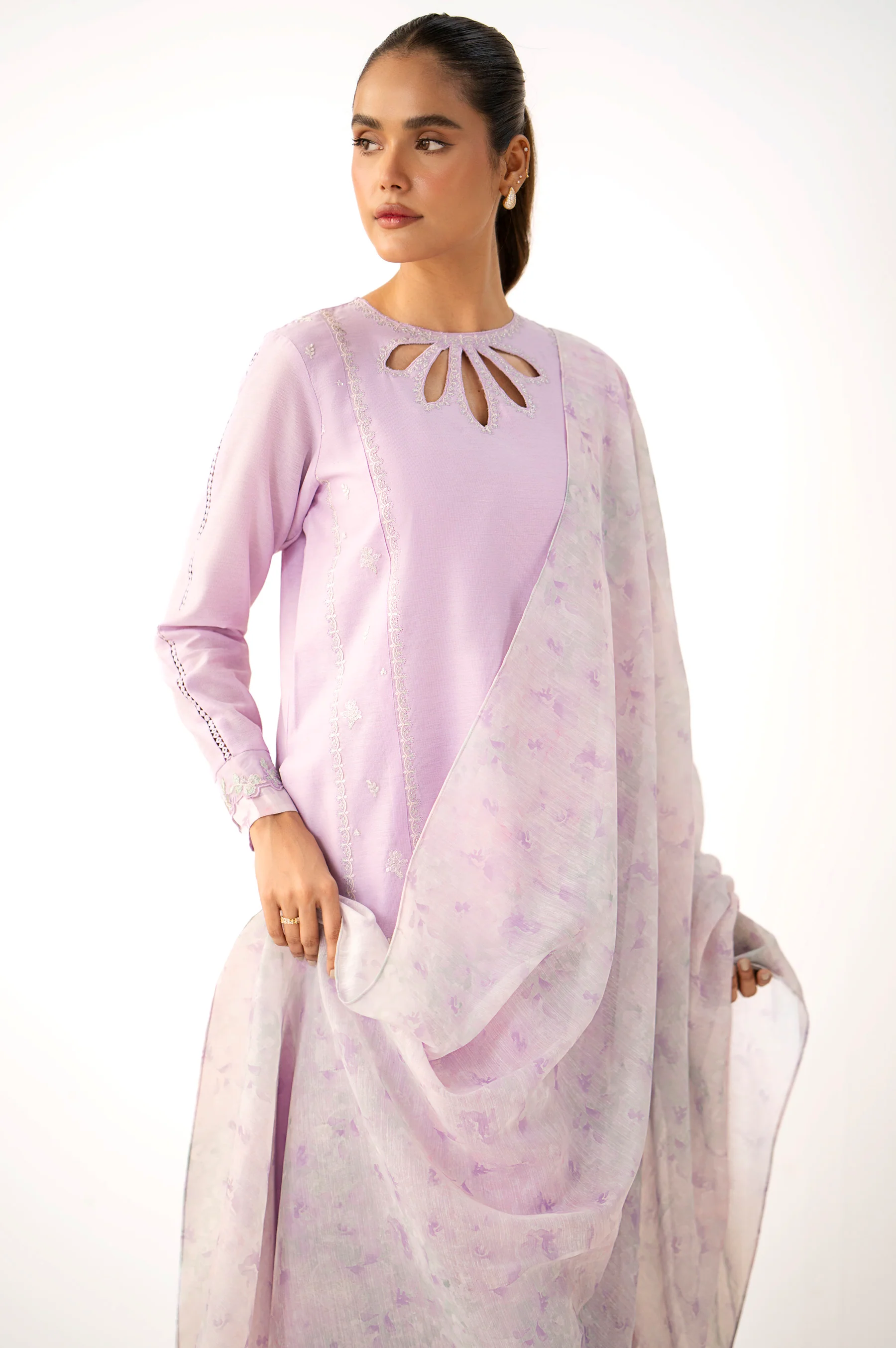 EMBROIDERED COTTON NET STITCHED SHIRT DUPATTA