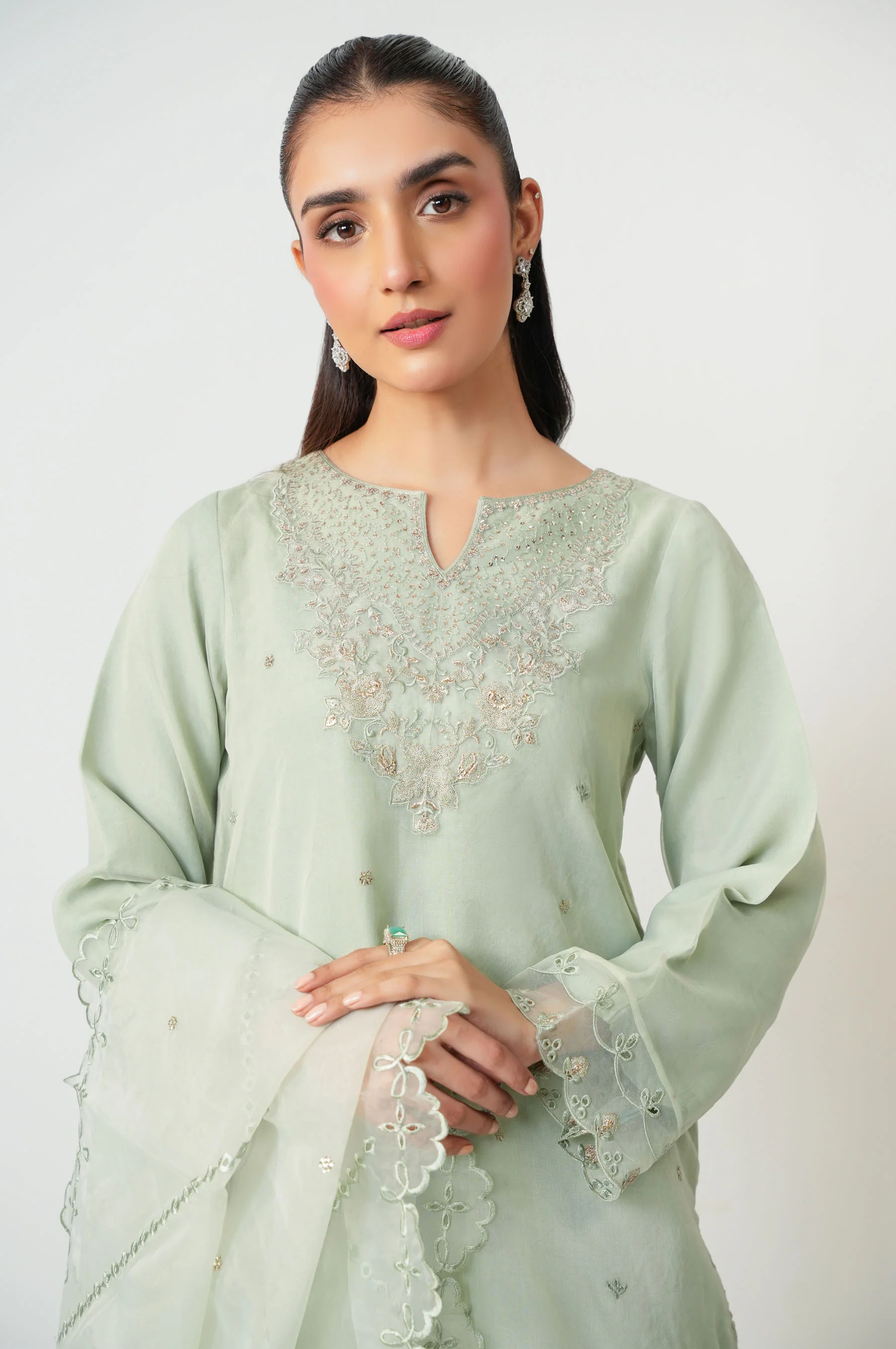 EMBROIDERED ORGANZA STITCHED SHIRT DUPATTA - Image 2