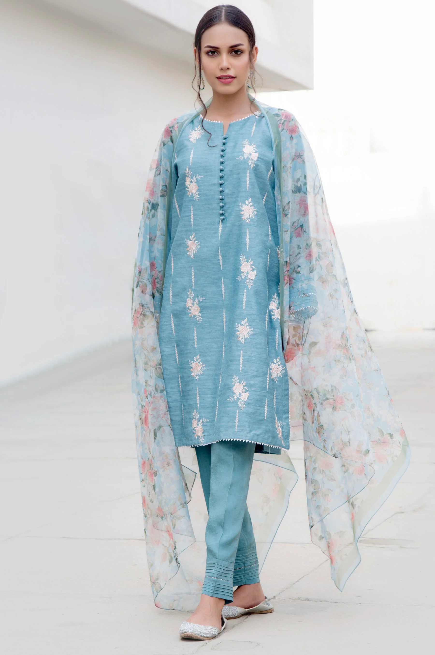 Stitched 2 Piece Slub Raw Silk Embroidered Suit