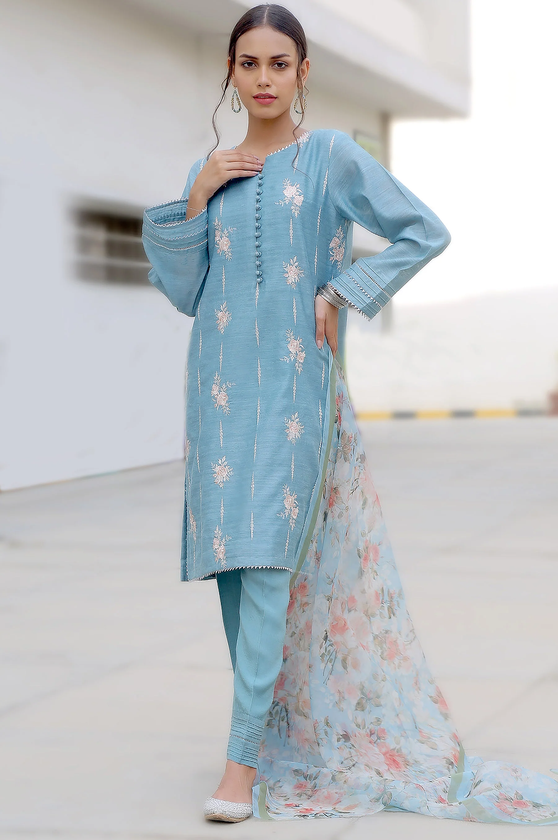 Stitched 2 Piece Slub Raw Silk Embroidered Suit - Image 5