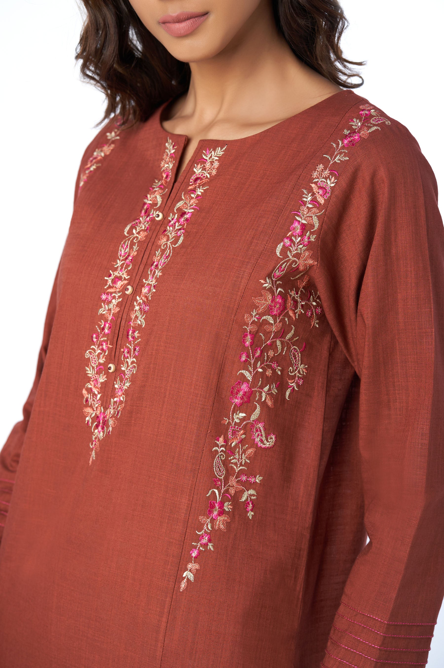 Stitched 2 Piece Cotton Slub shirt & Stipes Jacquard Dupatta - Image 3