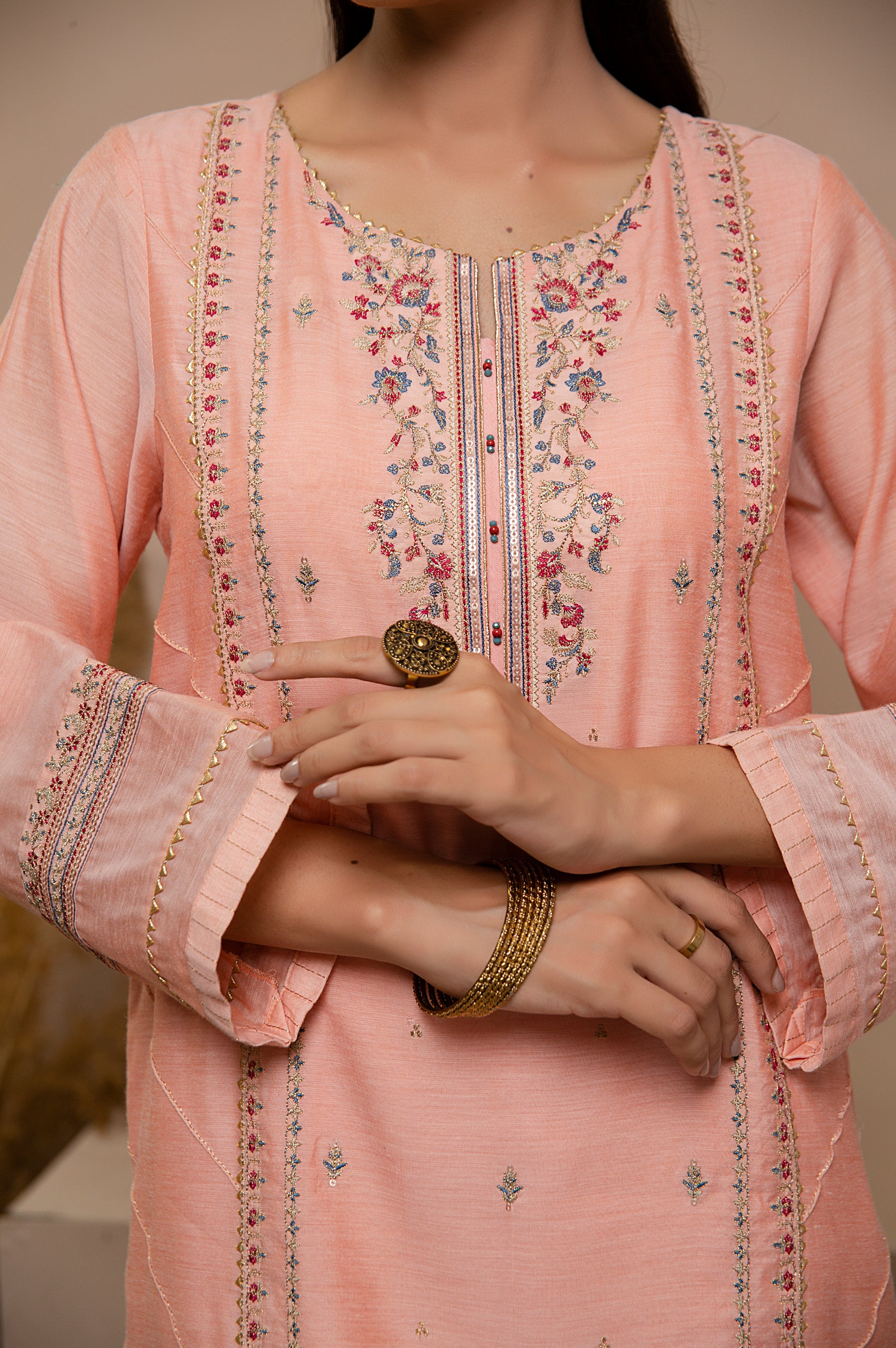 Stitched 2 Piece Staple Embroidered Shirt with Organza Dupatta - Image 4