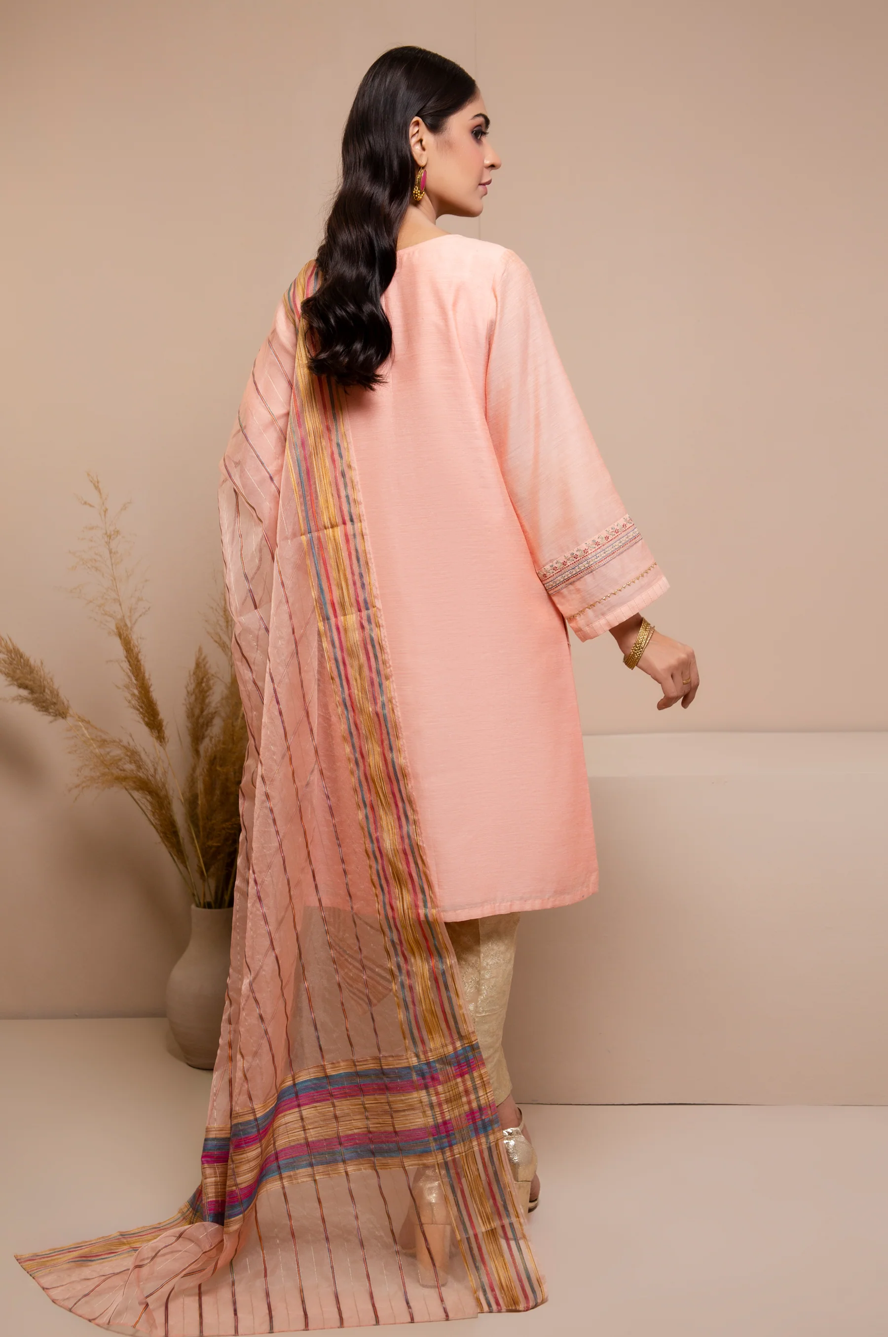Stitched 2 Piece Staple Embroidered Shirt with Organza Dupatta - Image 5