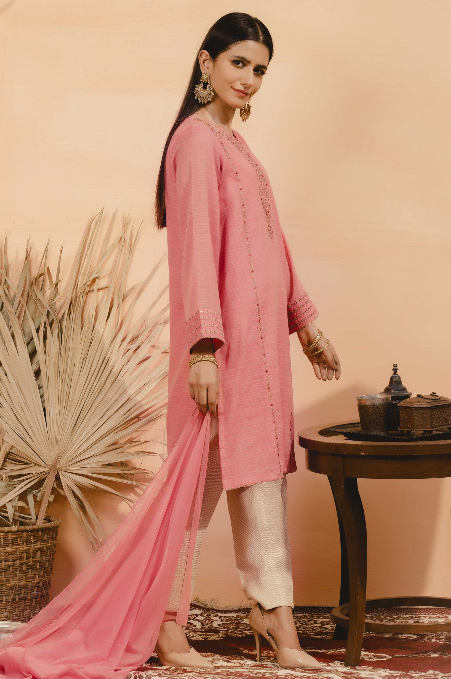 Stitched 2 Piece Striped Karandi Embroidered Suit - Image 3