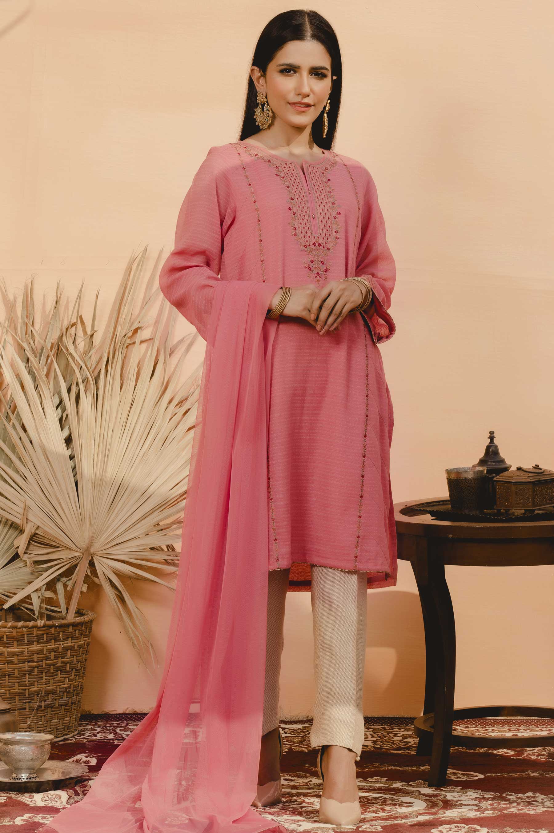 Stitched 2 Piece Striped Karandi Embroidered Suit - Image 5