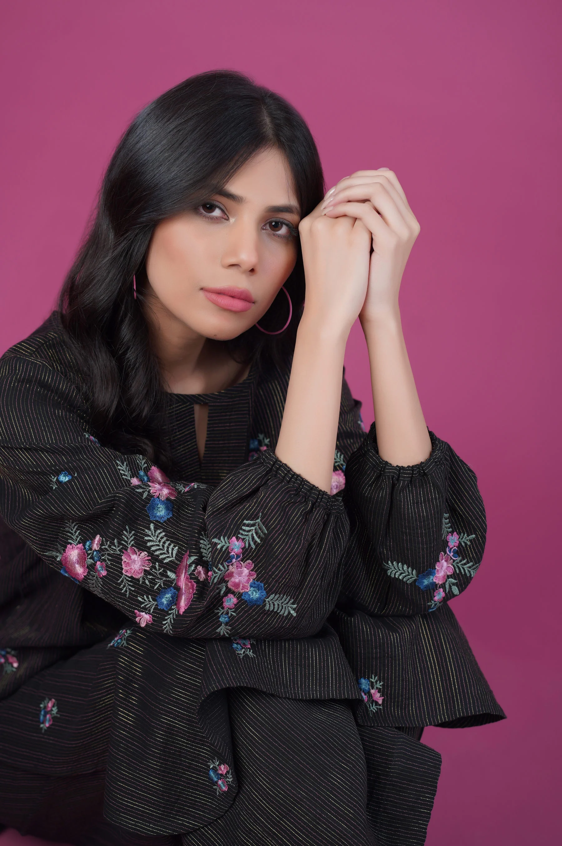 Stitched 2 Piece Embroidered Striped Doria Suit - Image 3