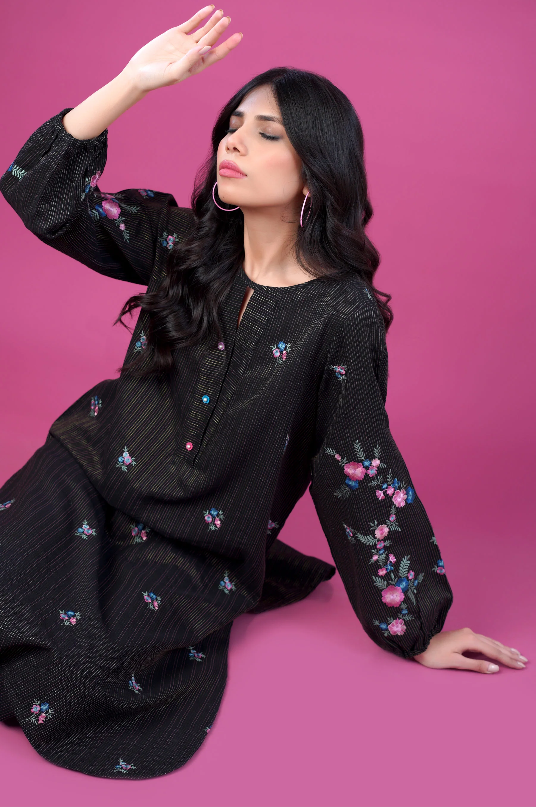 Stitched 2 Piece Embroidered Striped Doria Suit - Image 4