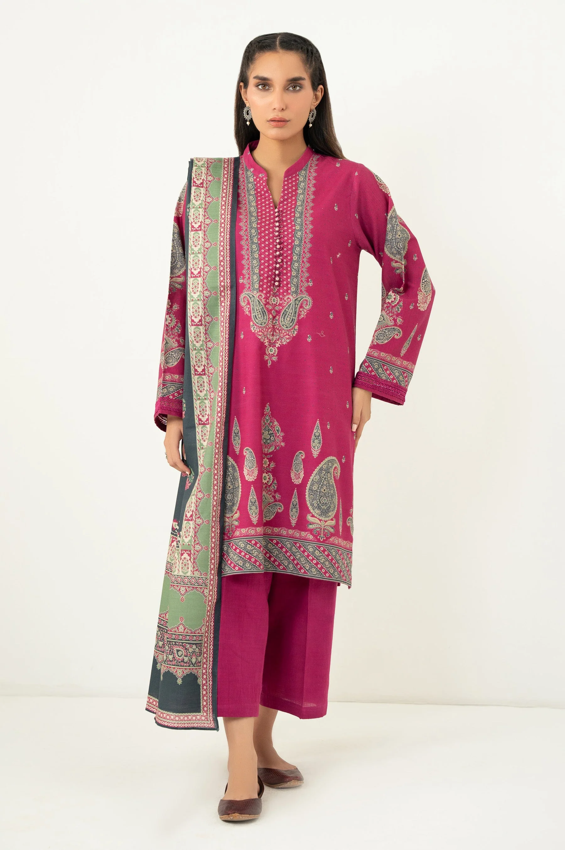 PRINTED KHADDAR STITCHED SHIRT BOTTOM