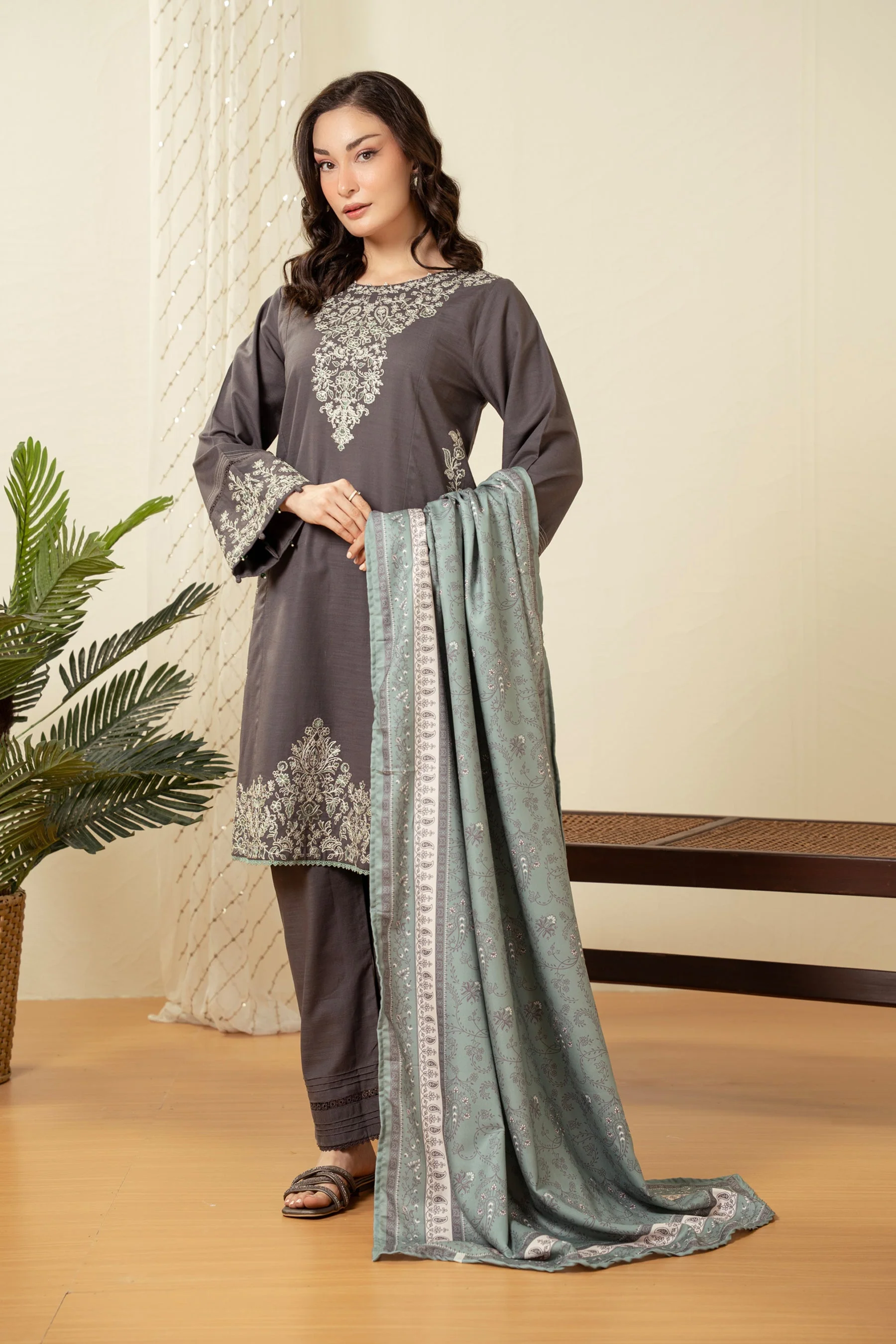 EMBROIDERED KHADDAR STITCHED SHIRT BOTTOM