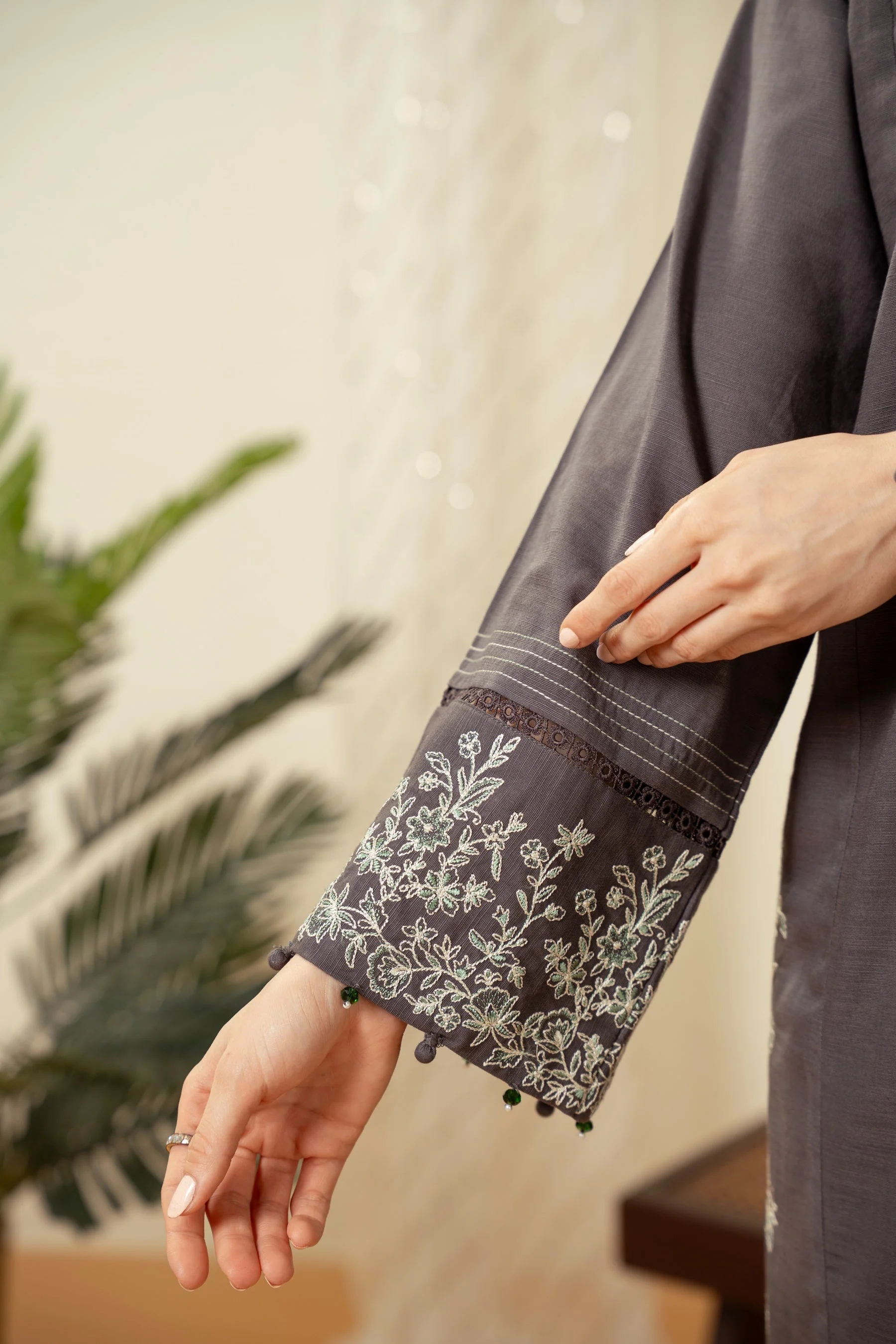 EMBROIDERED KHADDAR STITCHED SHIRT BOTTOM - Image 2