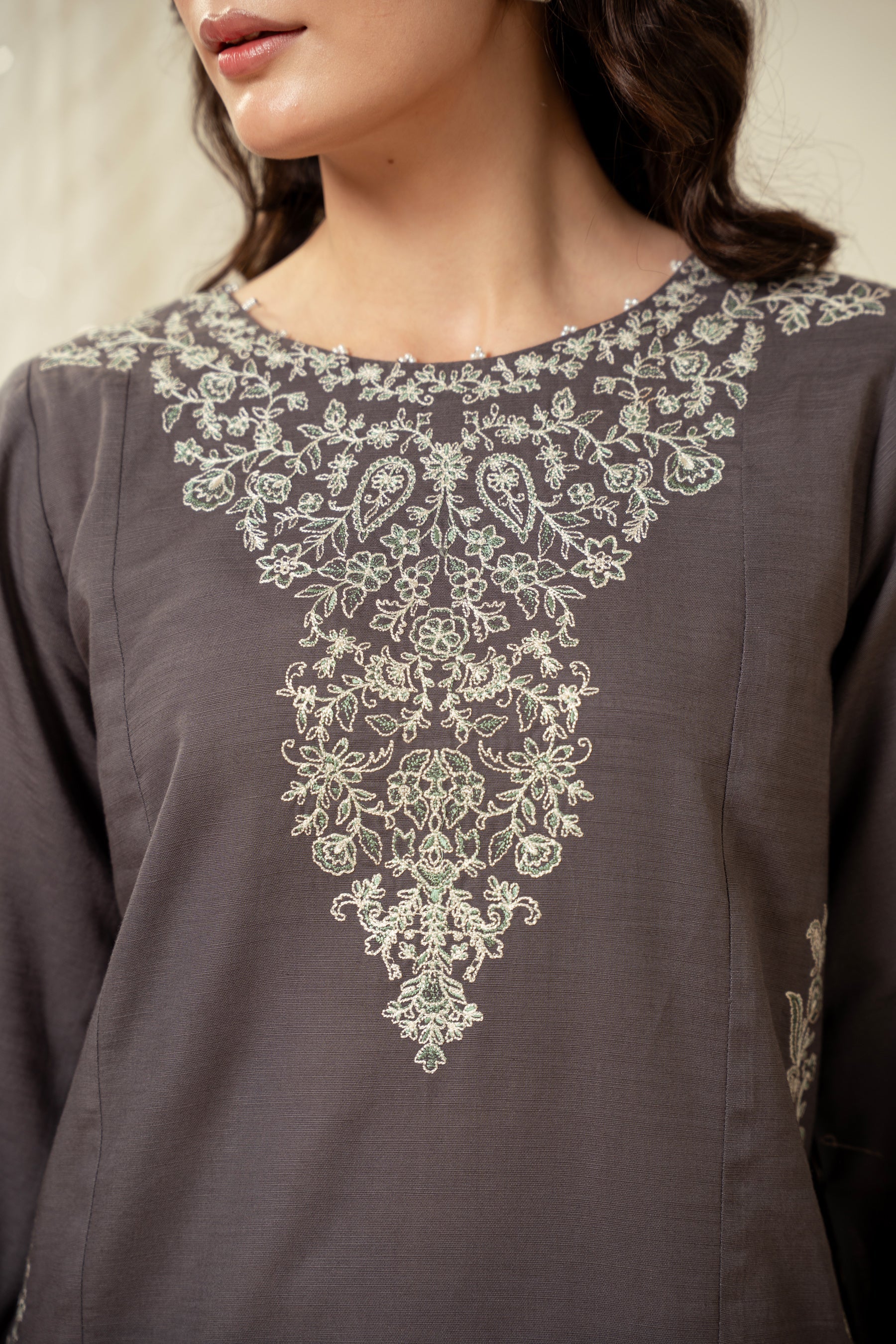 EMBROIDERED KHADDAR STITCHED SHIRT BOTTOM - Image 3