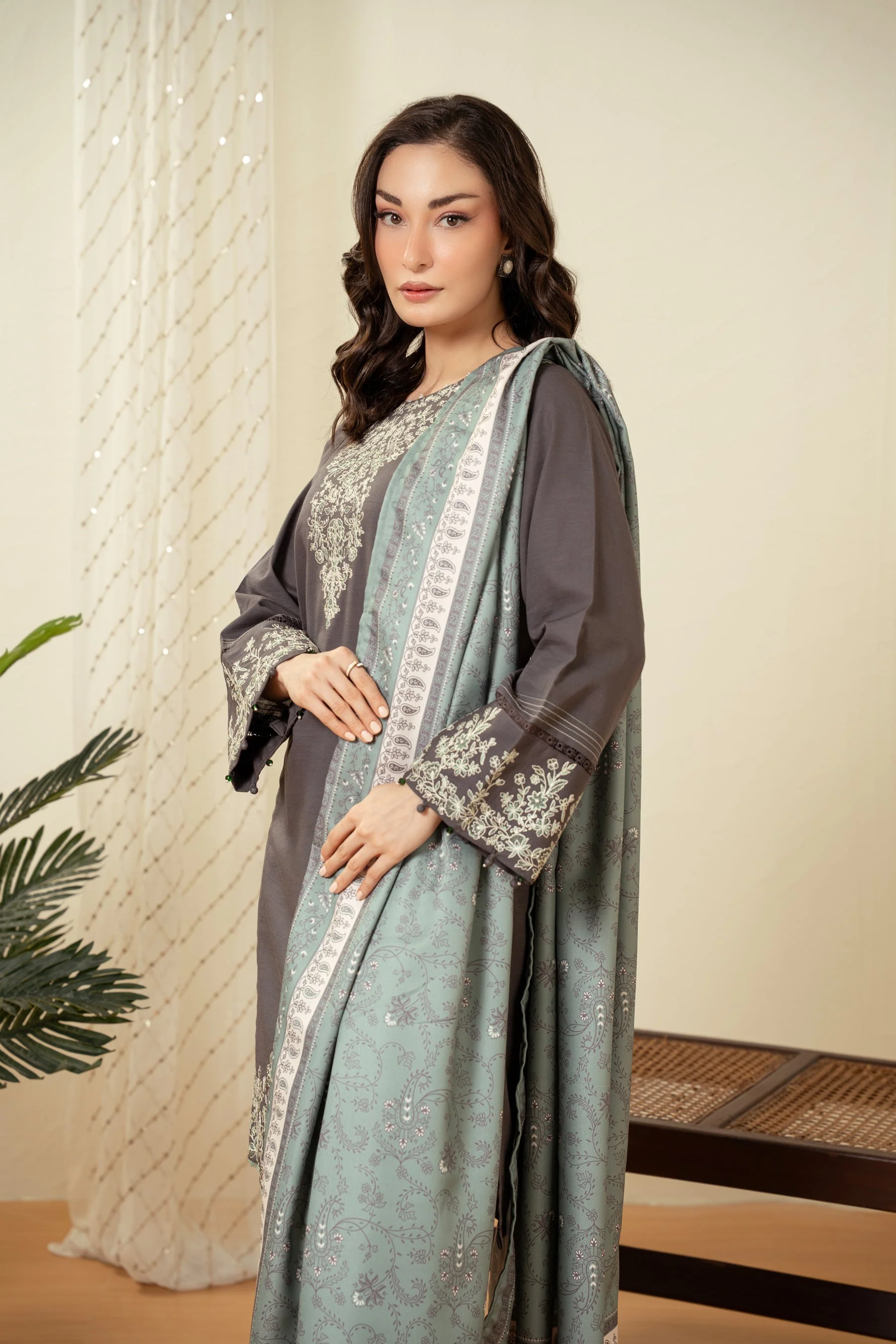 EMBROIDERED KHADDAR STITCHED SHIRT BOTTOM - Image 4