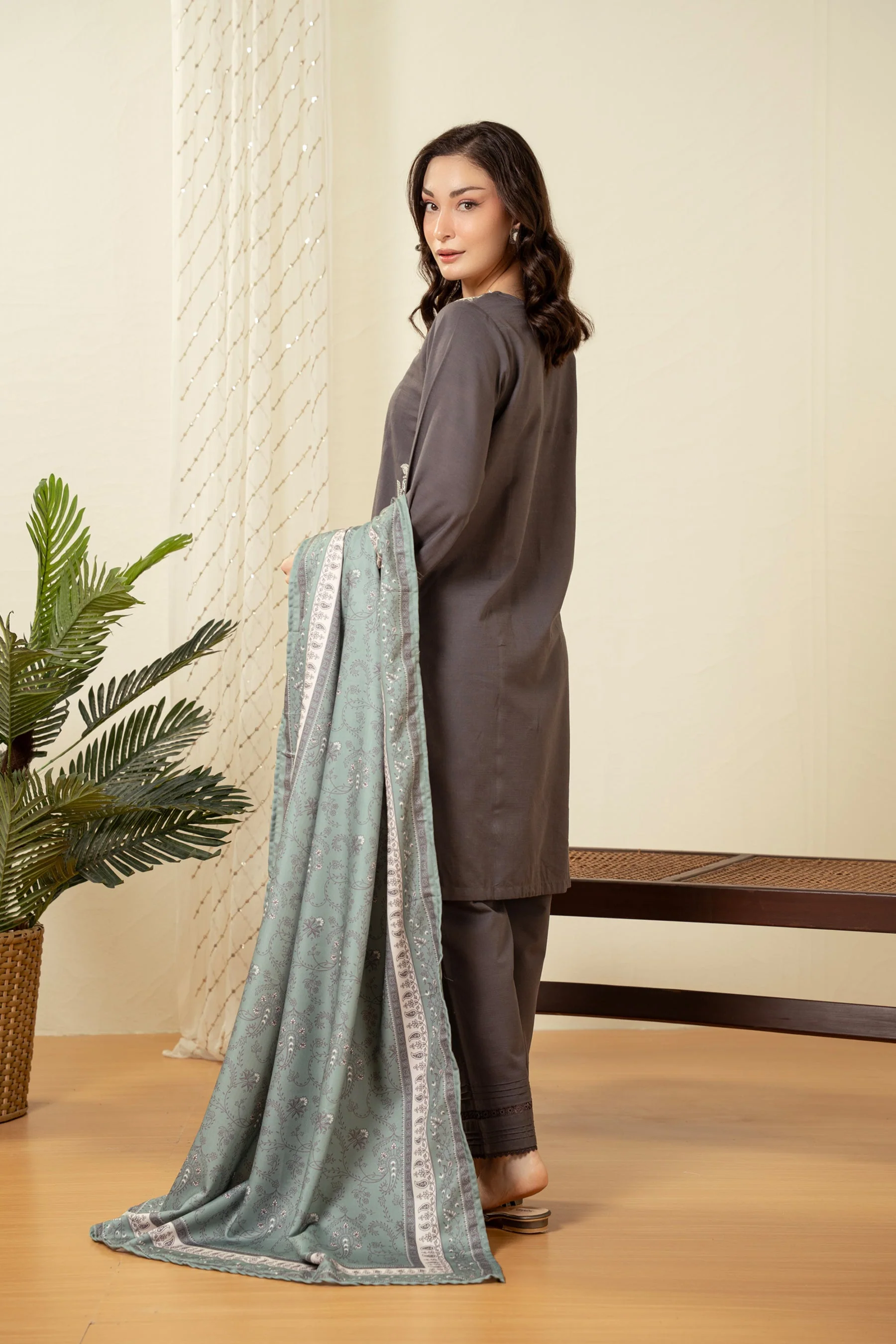 EMBROIDERED KHADDAR STITCHED SHIRT BOTTOM - Image 6