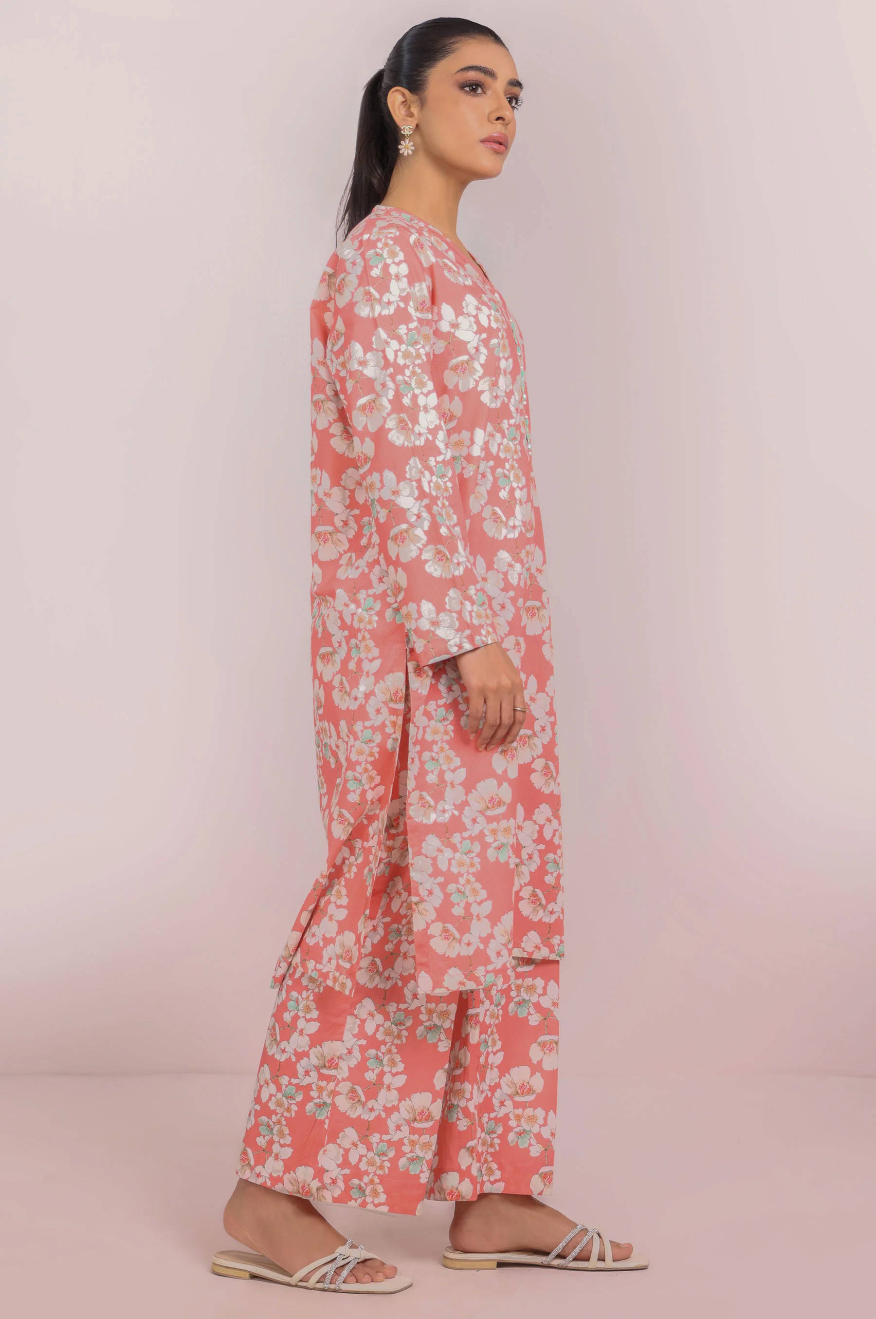 Stitched 2 Piece Printed Cambric Suit - Image 5