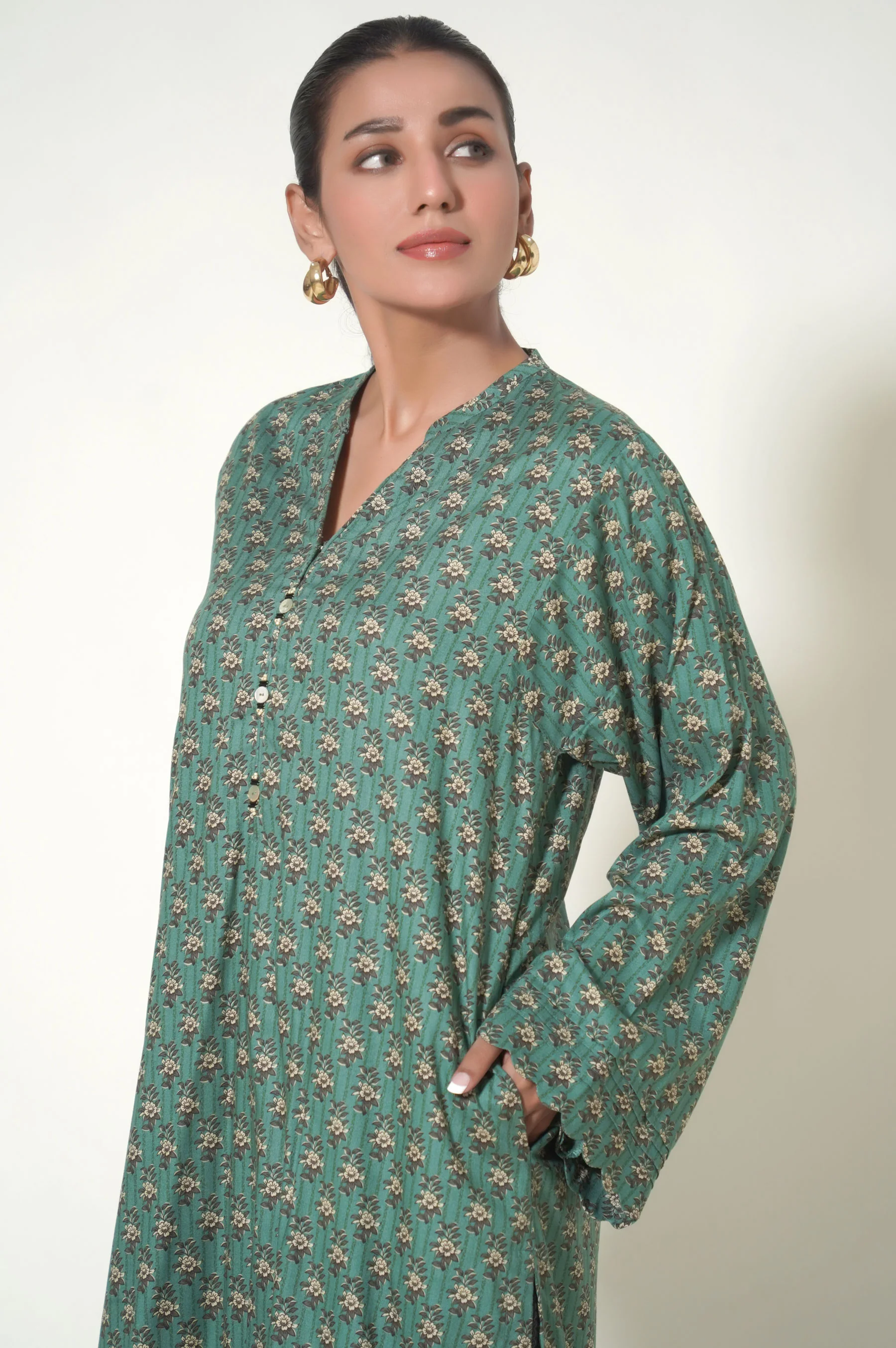Stitched 2 Piece Printed Linen Viscose Suit - Image 2