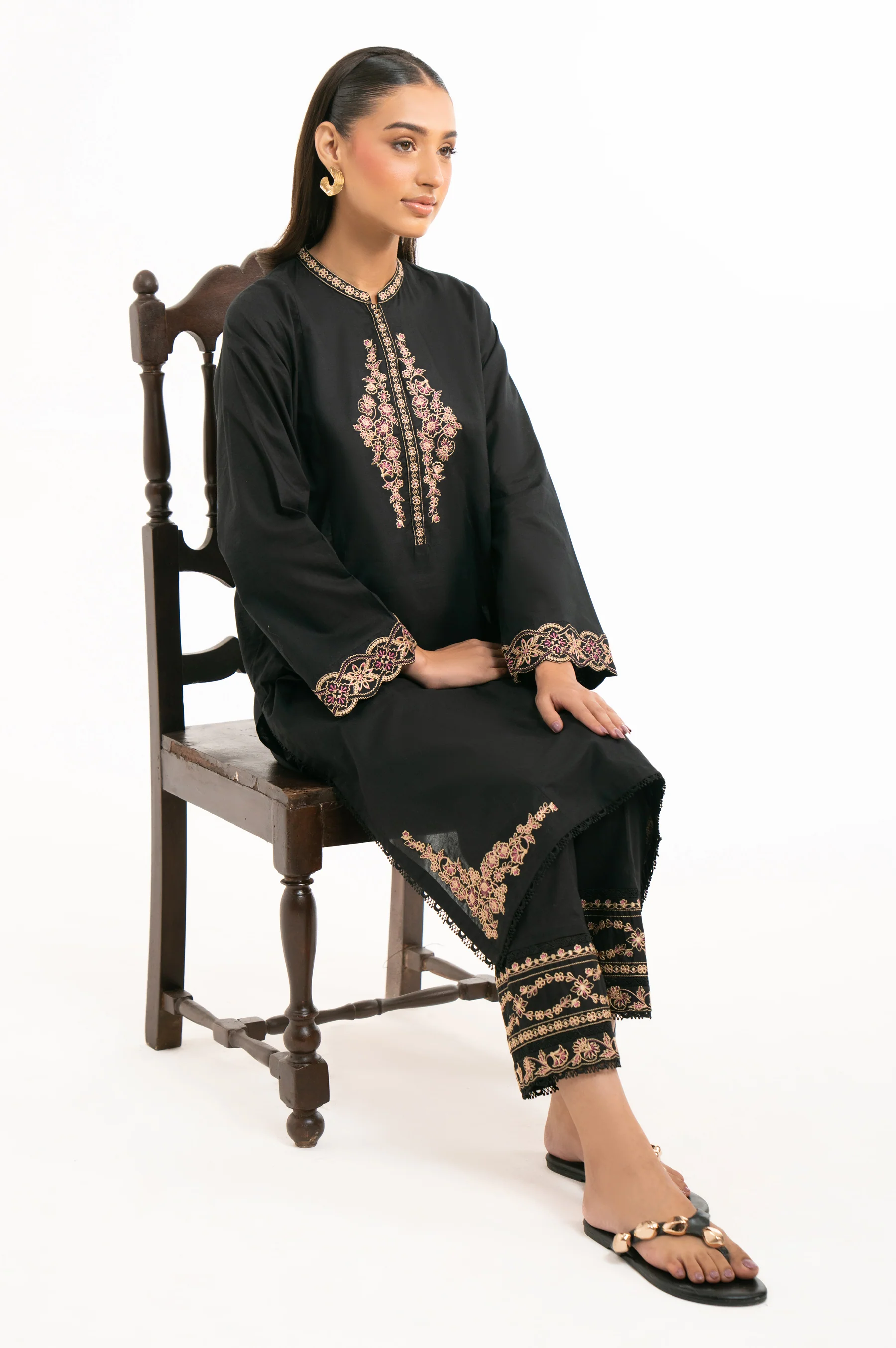 DYED EMBROIDERED STITCHED CAMBRIC SHIRT BOTTOM SUIT - Image 3