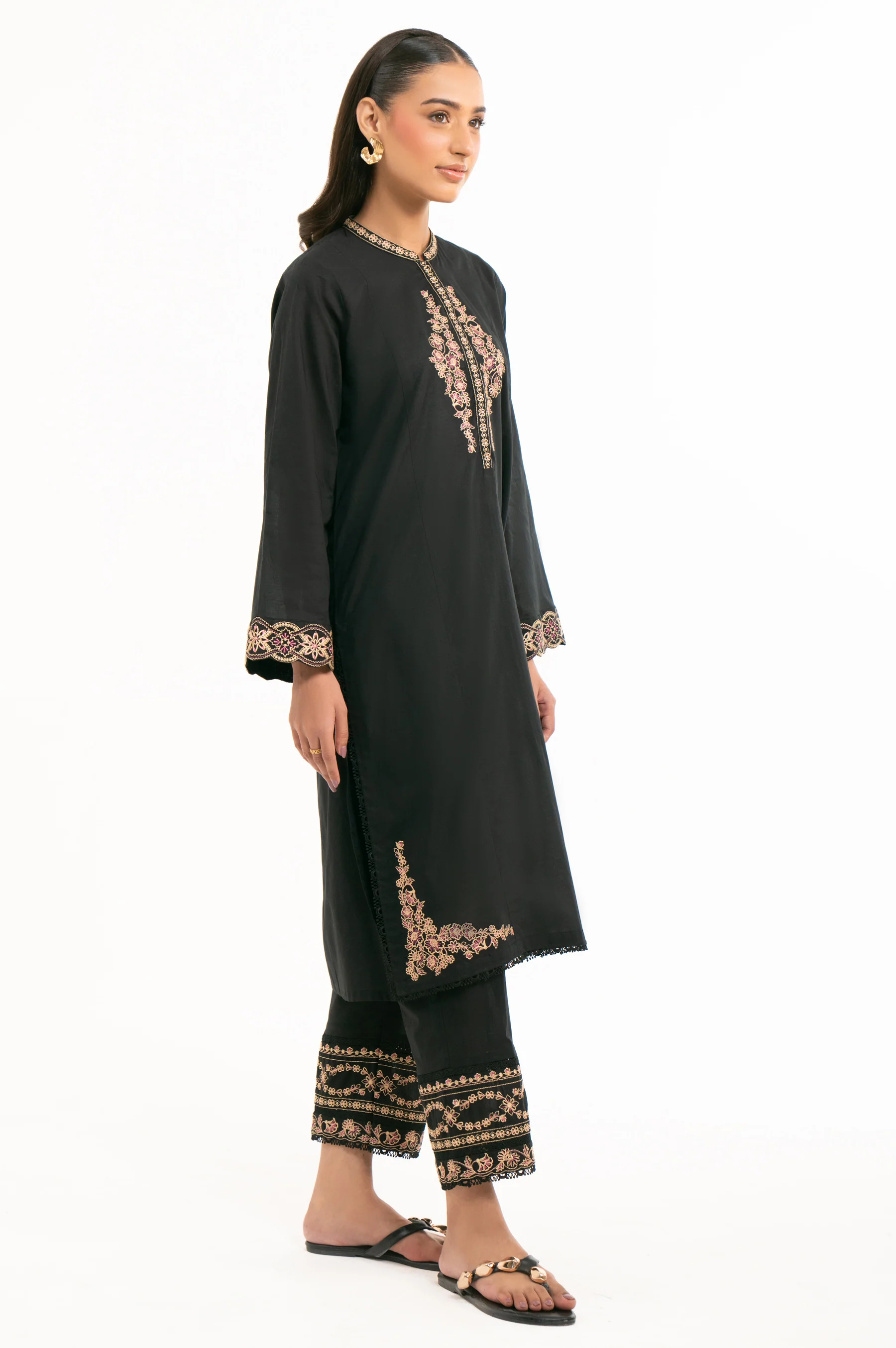 DYED EMBROIDERED STITCHED CAMBRIC SHIRT BOTTOM SUIT - Image 5