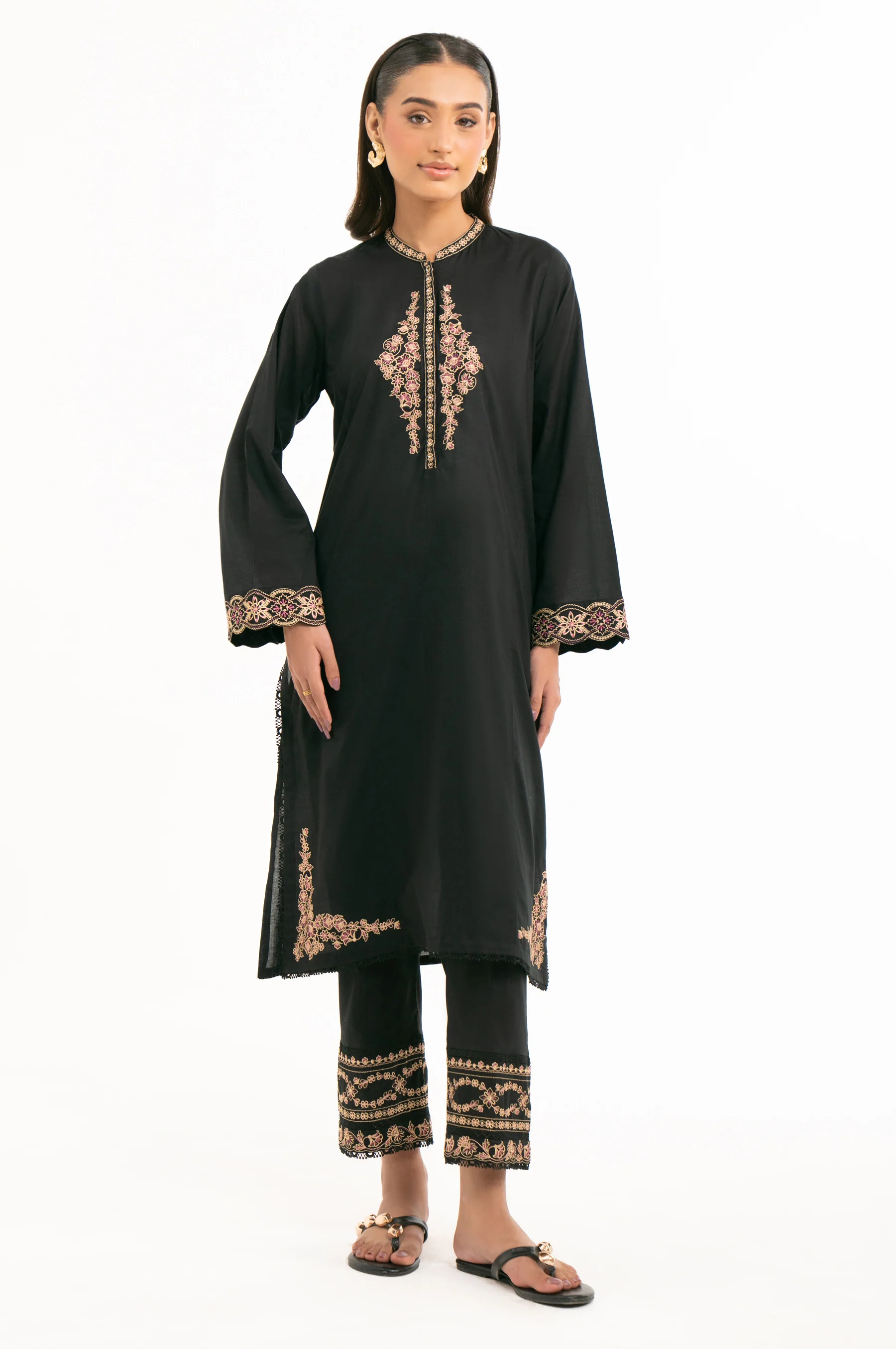 DYED EMBROIDERED STITCHED CAMBRIC SHIRT BOTTOM SUIT - Image 6