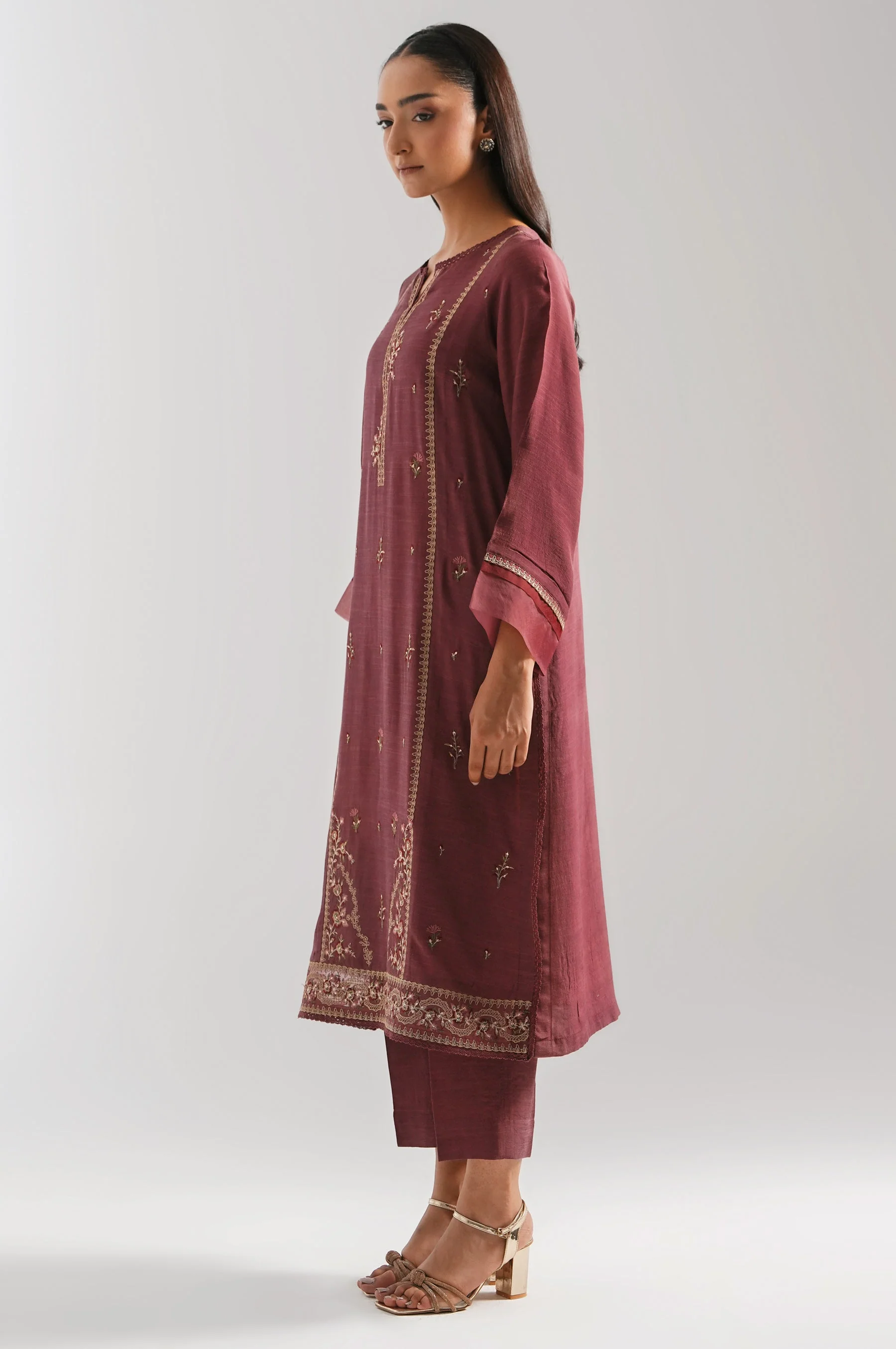STITCHED EMBROIDERED RAW SILK SUIT (FACTORY E-OUTLET) - Image 3