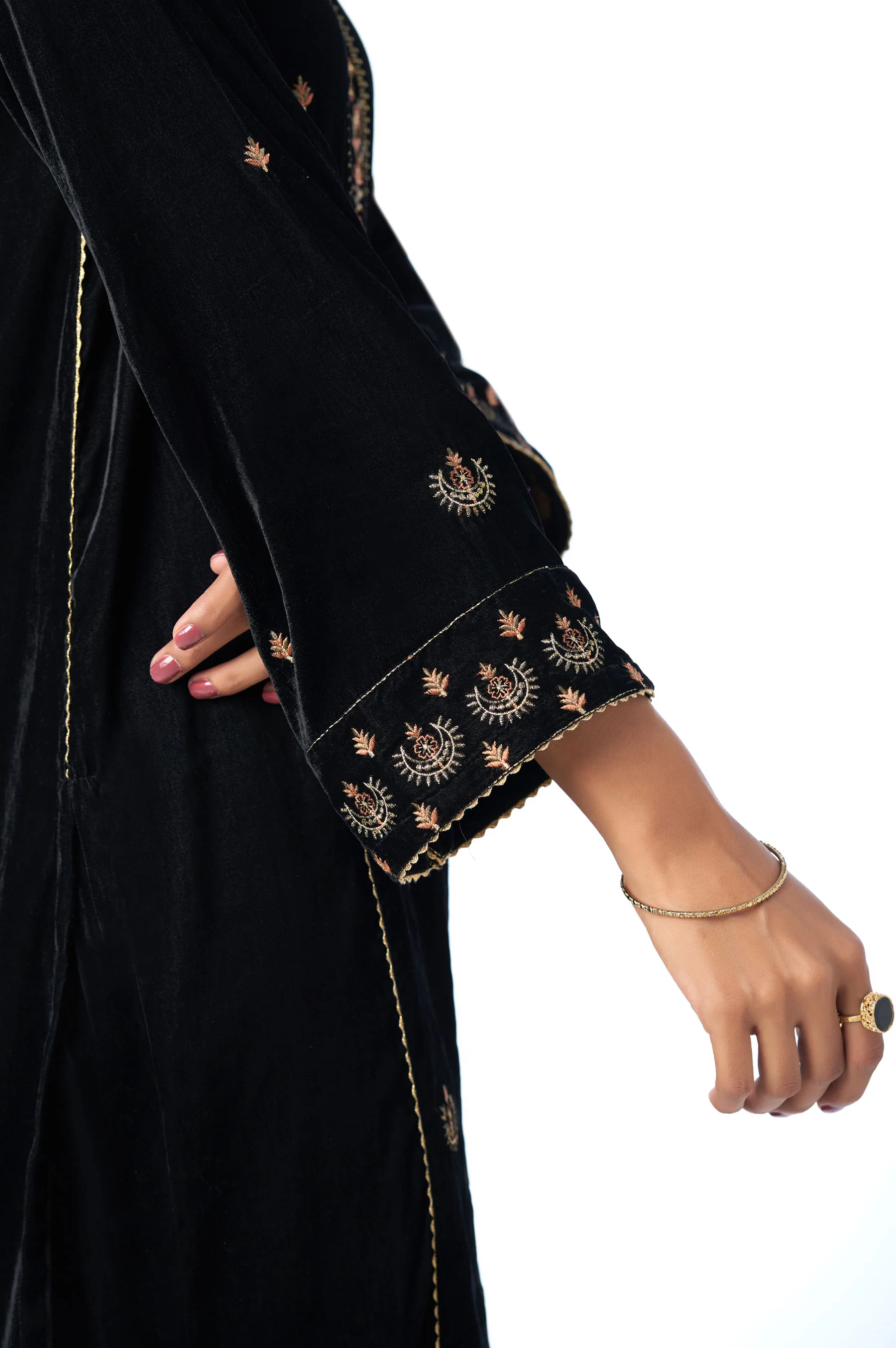 Stitched 2 Piece Velvet Embroidered Suit - Image 6