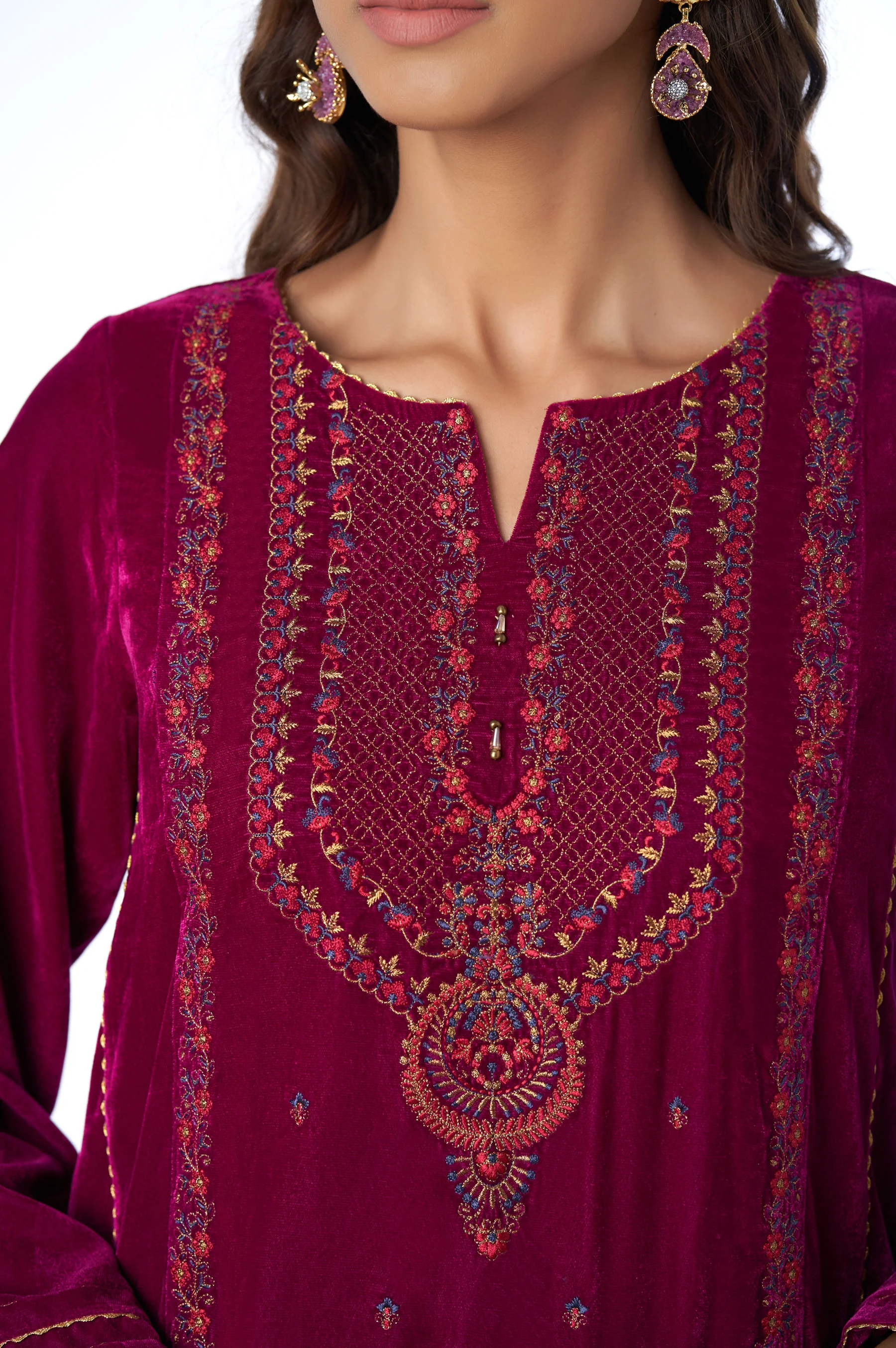 Stitched 2 Piece Velvet Embroidered Suit - Image 4