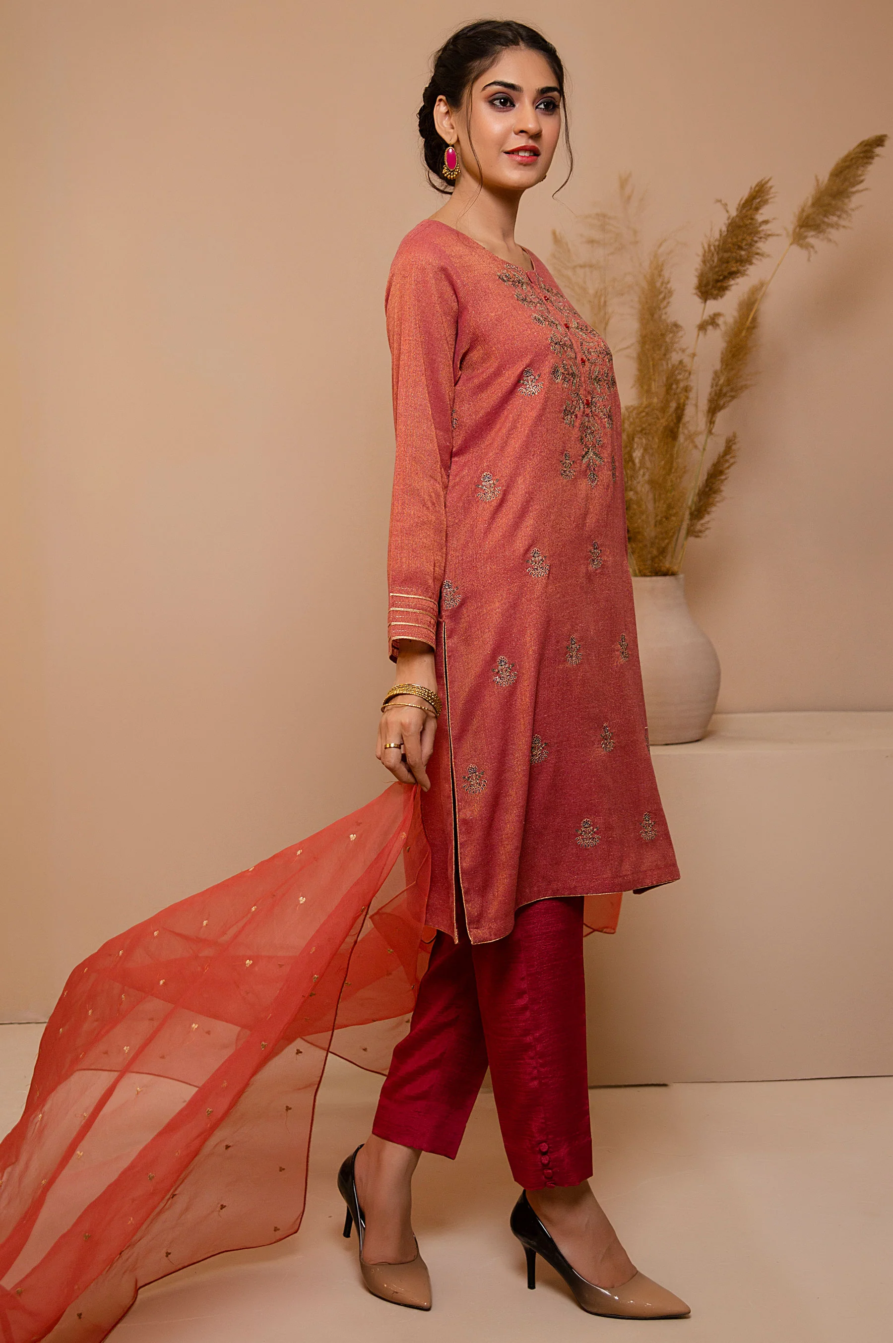 Stitched 2 Piece Zari Khaddi Net Embroidered Suit - Image 3