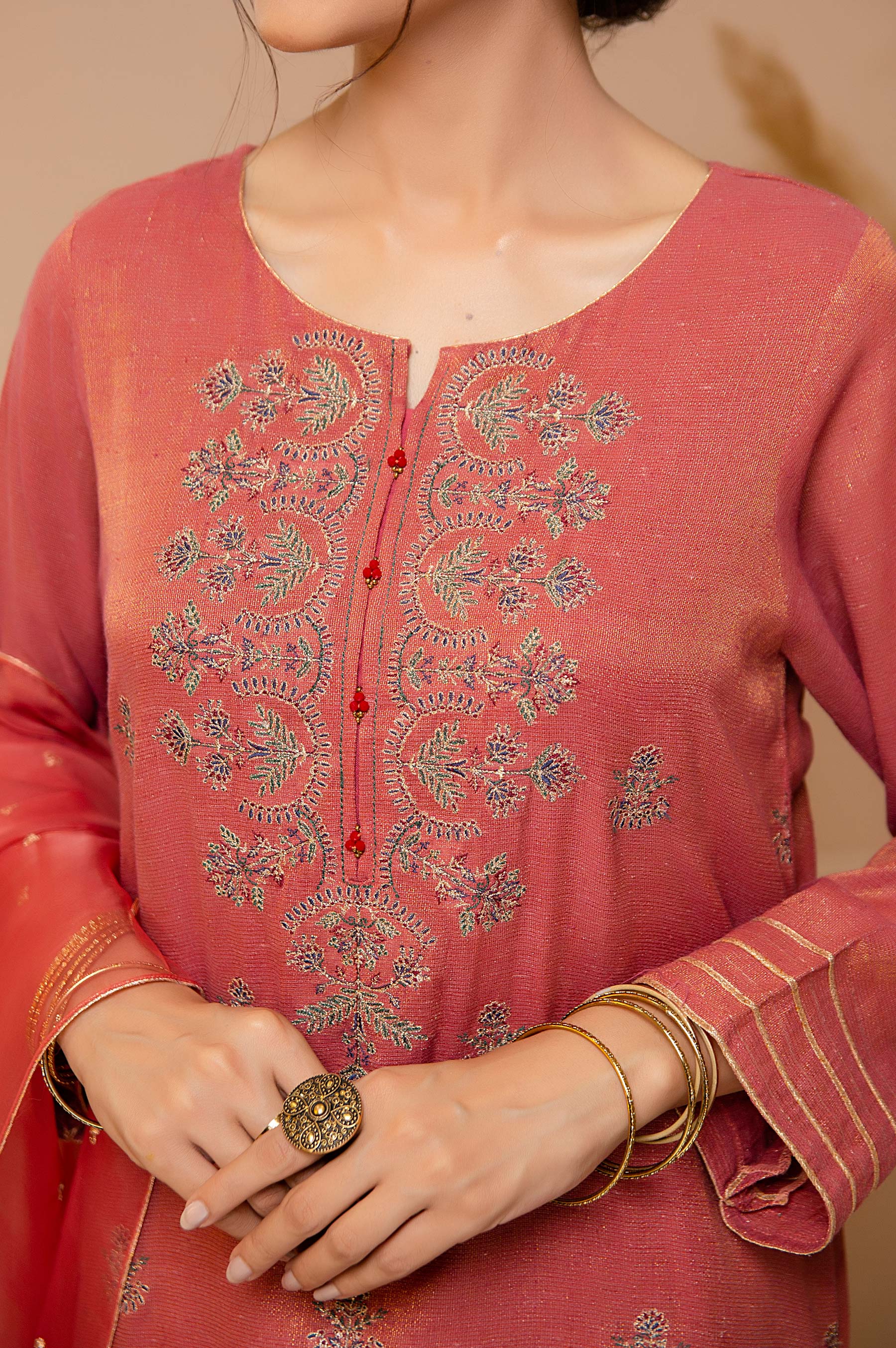 Stitched 2 Piece Zari Khaddi Net Embroidered Suit - Image 4