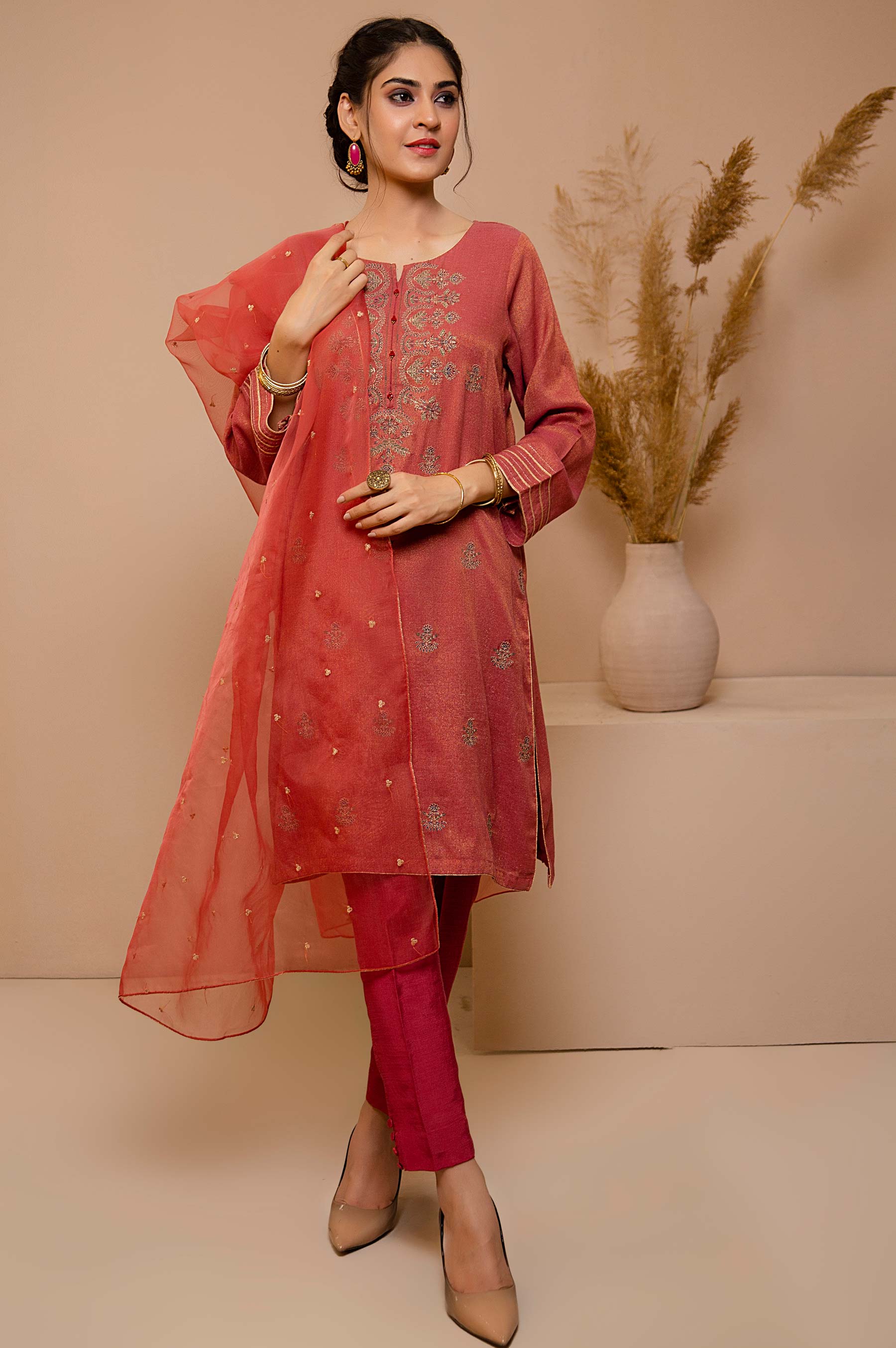 Stitched 2 Piece Zari Khaddi Net Embroidered Suit - Image 5