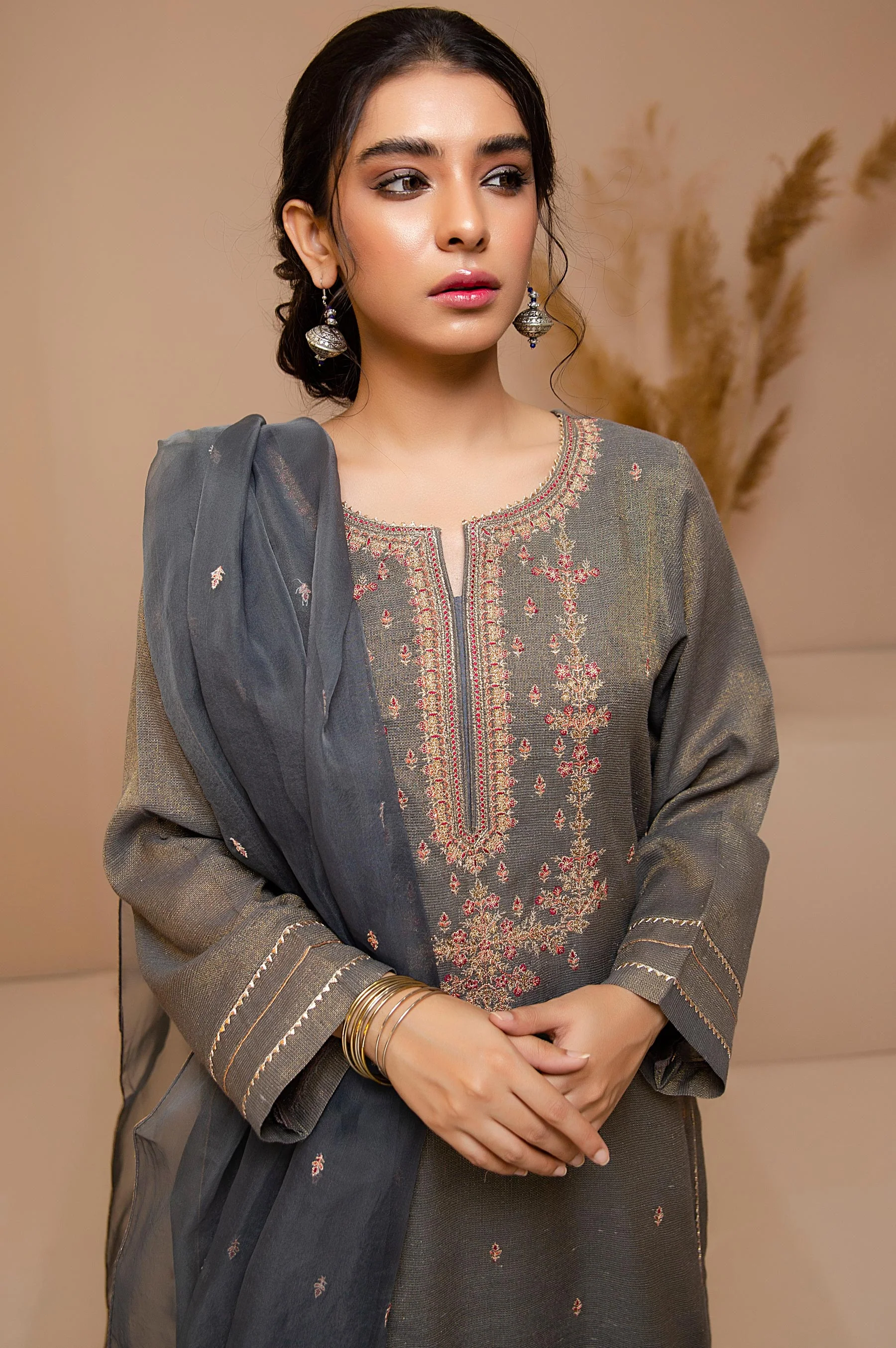 Stitched 2 Piece Zari Khaddi Net Embroidered Suit - Image 4