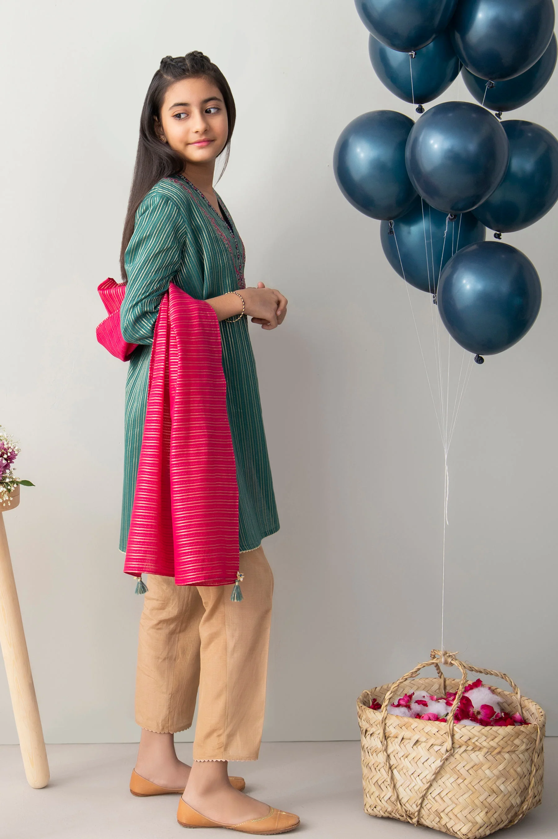 Stitched 2 Piece Embroidered Zari Stripe Junior Suit - Image 2