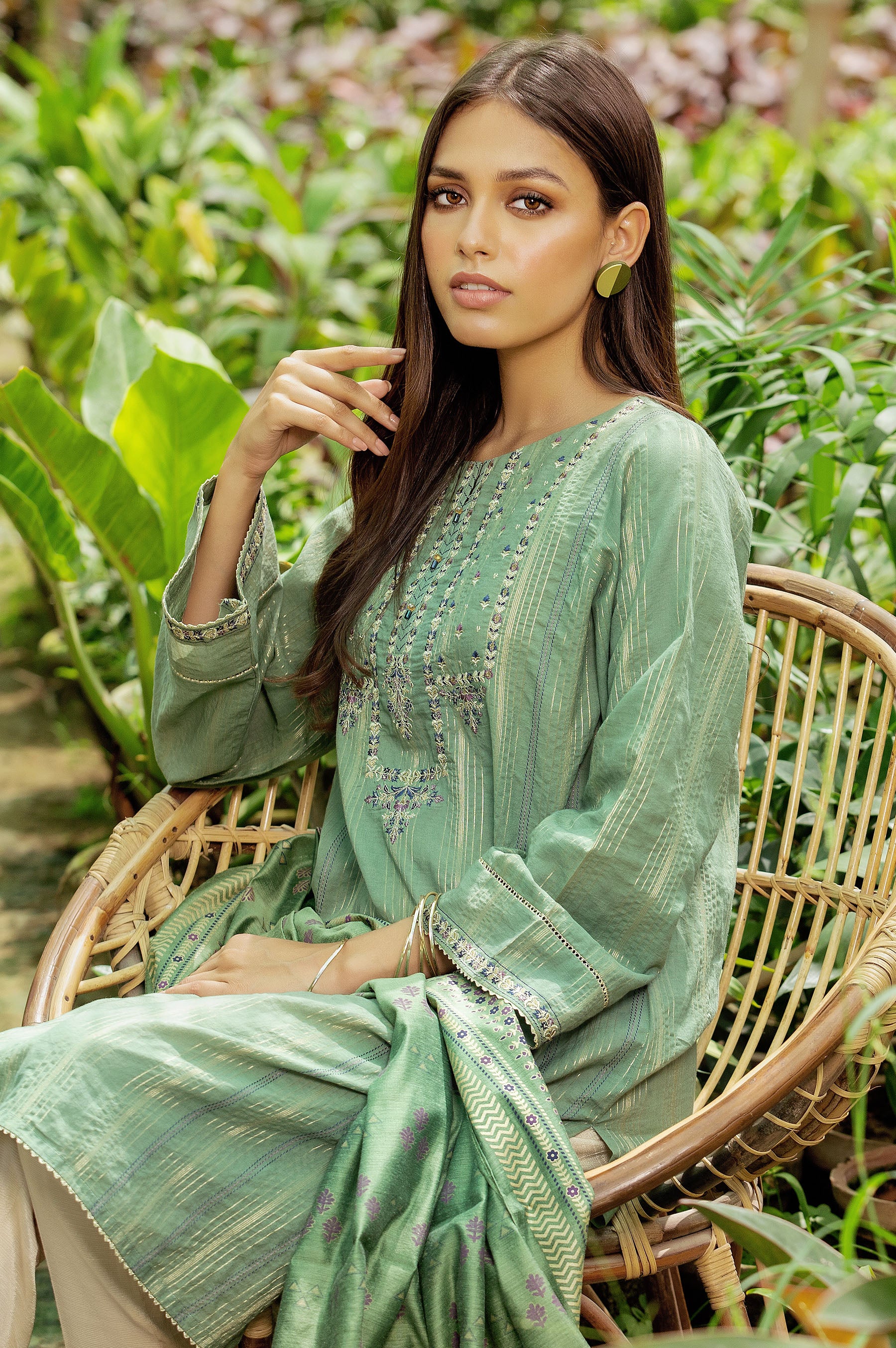 Stitched 2 Piece Zari Stripe Suit - Image 6