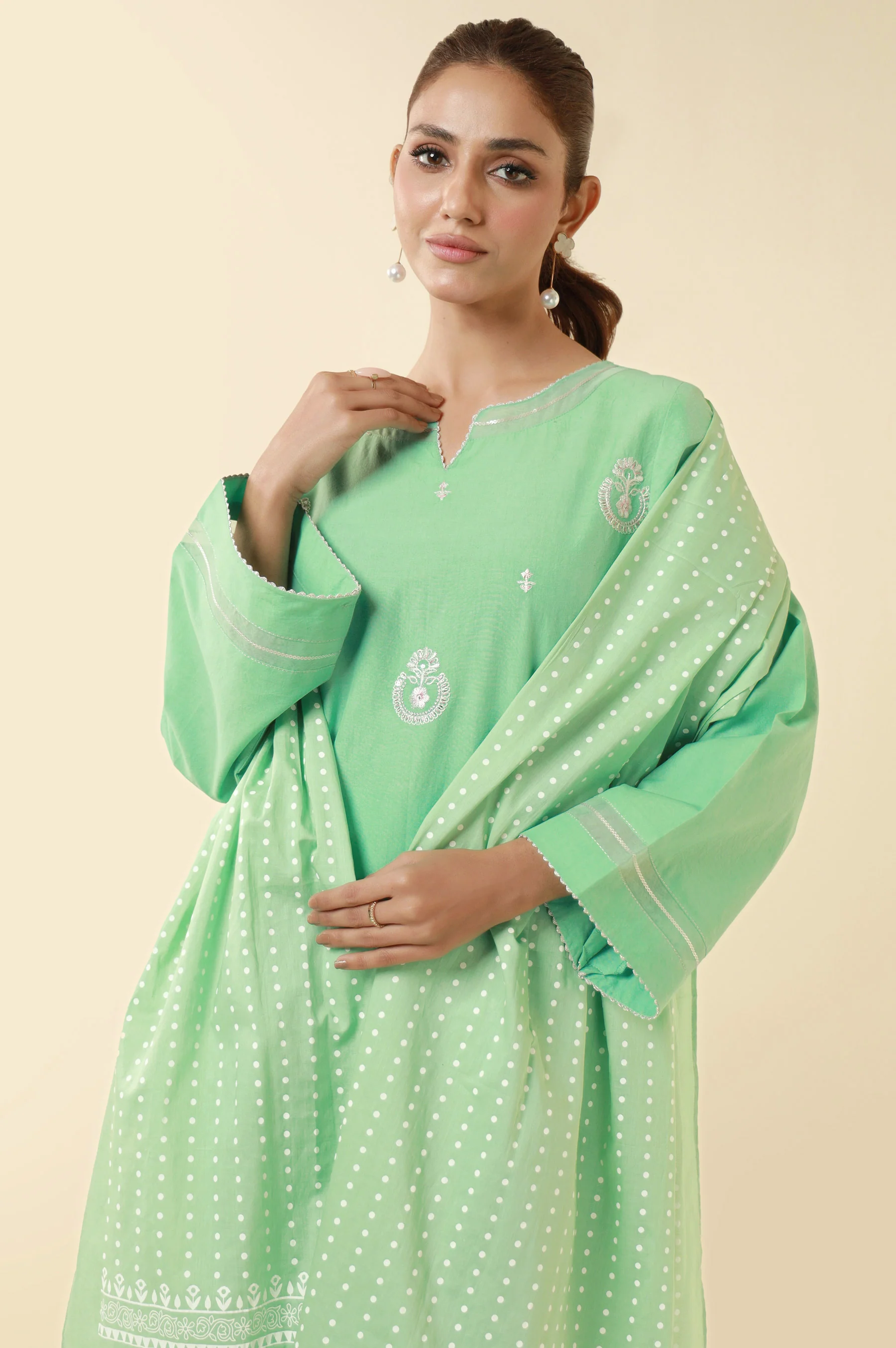 Stitched 3 Piece Embroidered Lawn Suit - Image 2