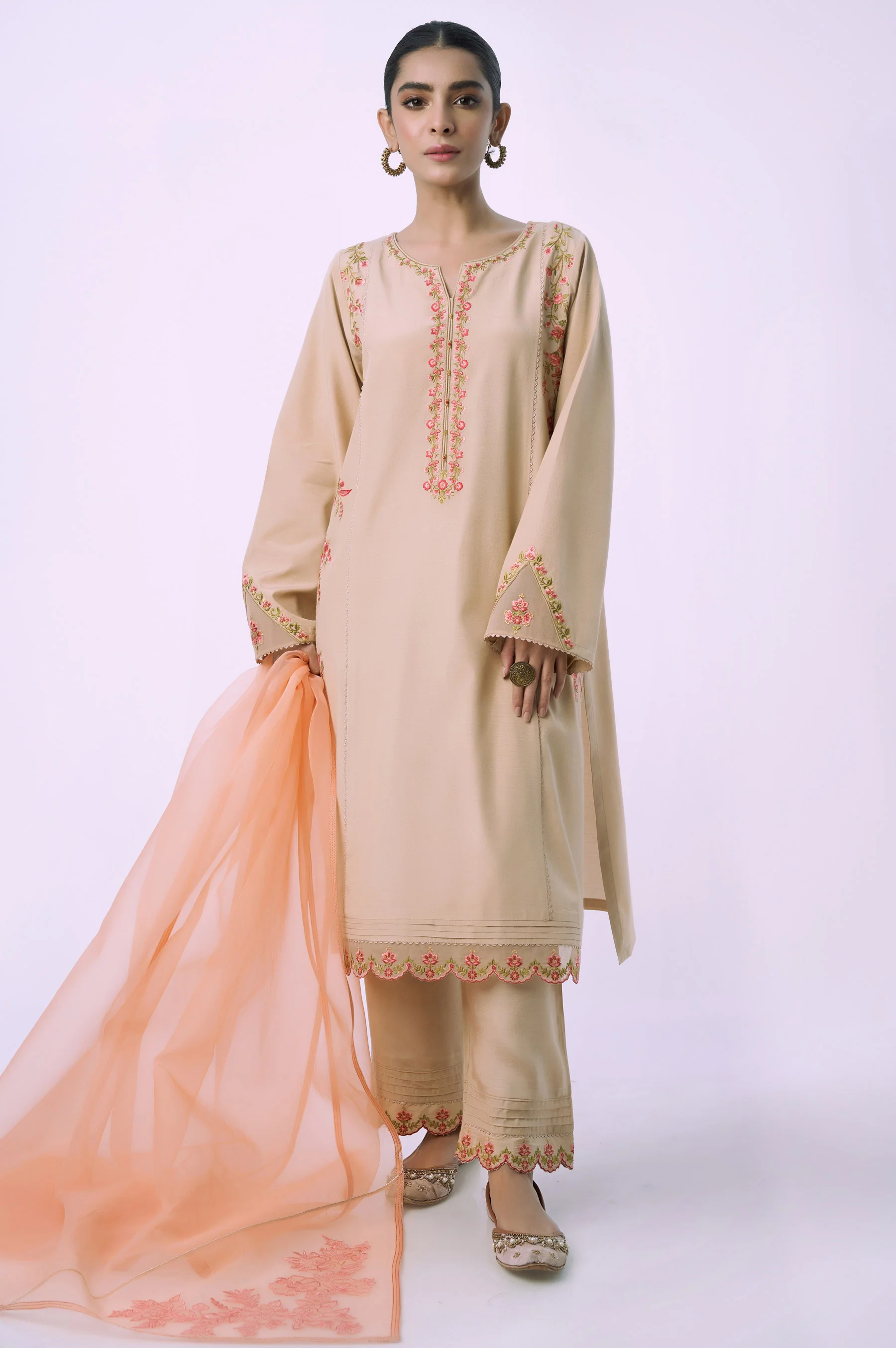 Stitched 3 Piece Embroidered Raw Silk Suit - Image 4