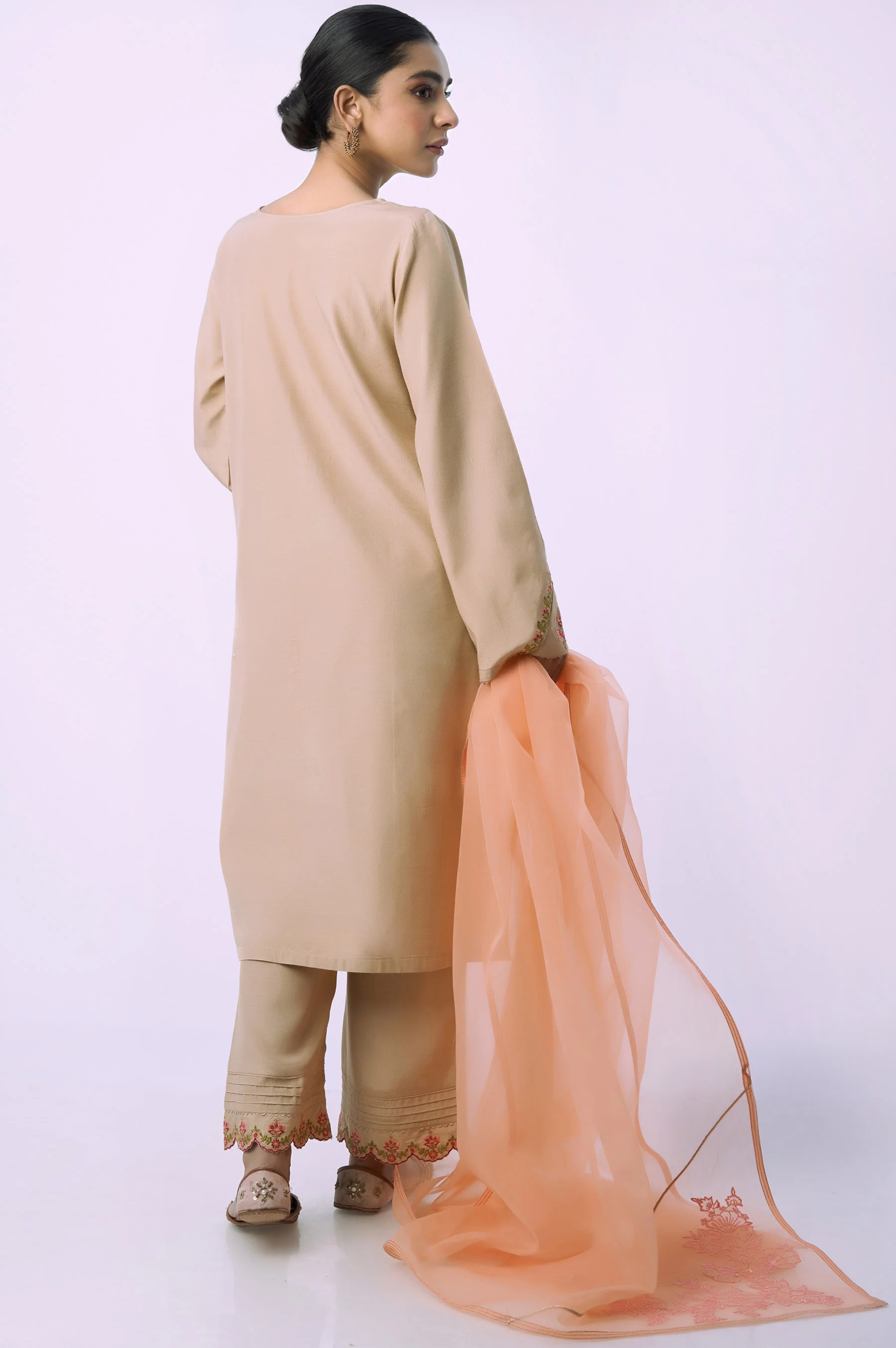 Stitched 3 Piece Embroidered Raw Silk Suit - Image 5