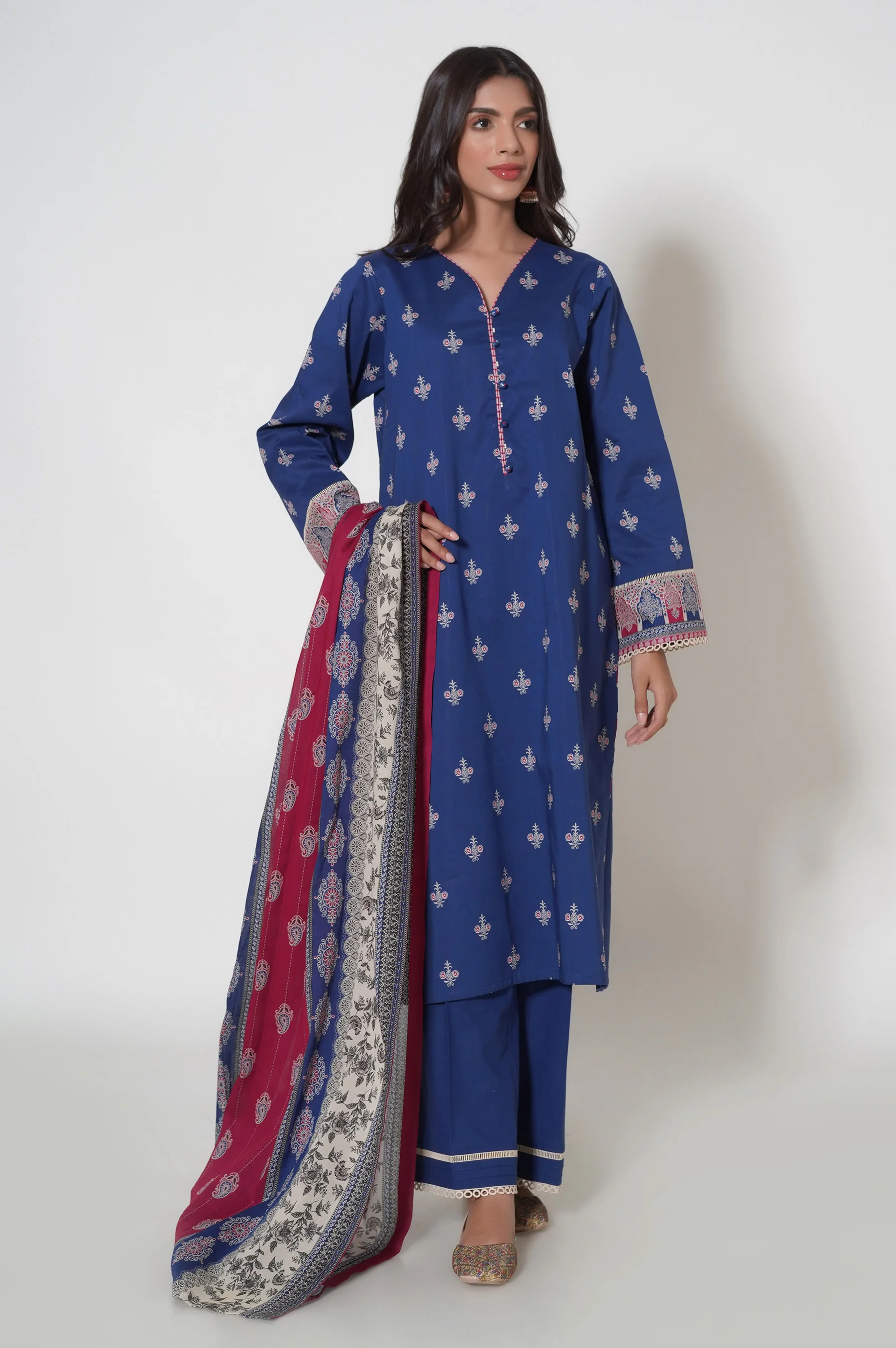 Stitched 3 Piece Printed Cambric Suit