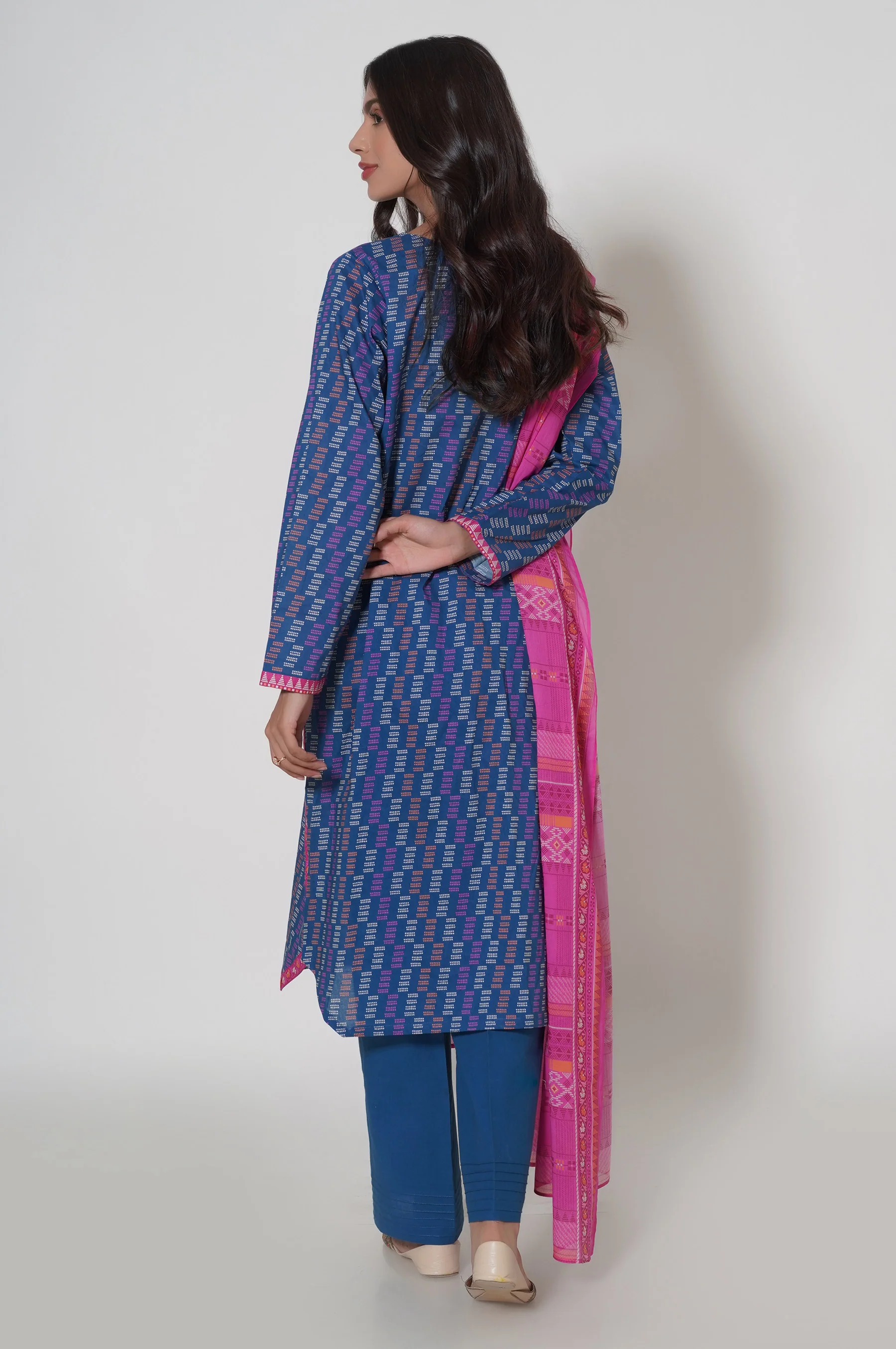 Stitched 3 Piece Cambric Suit - Image 4