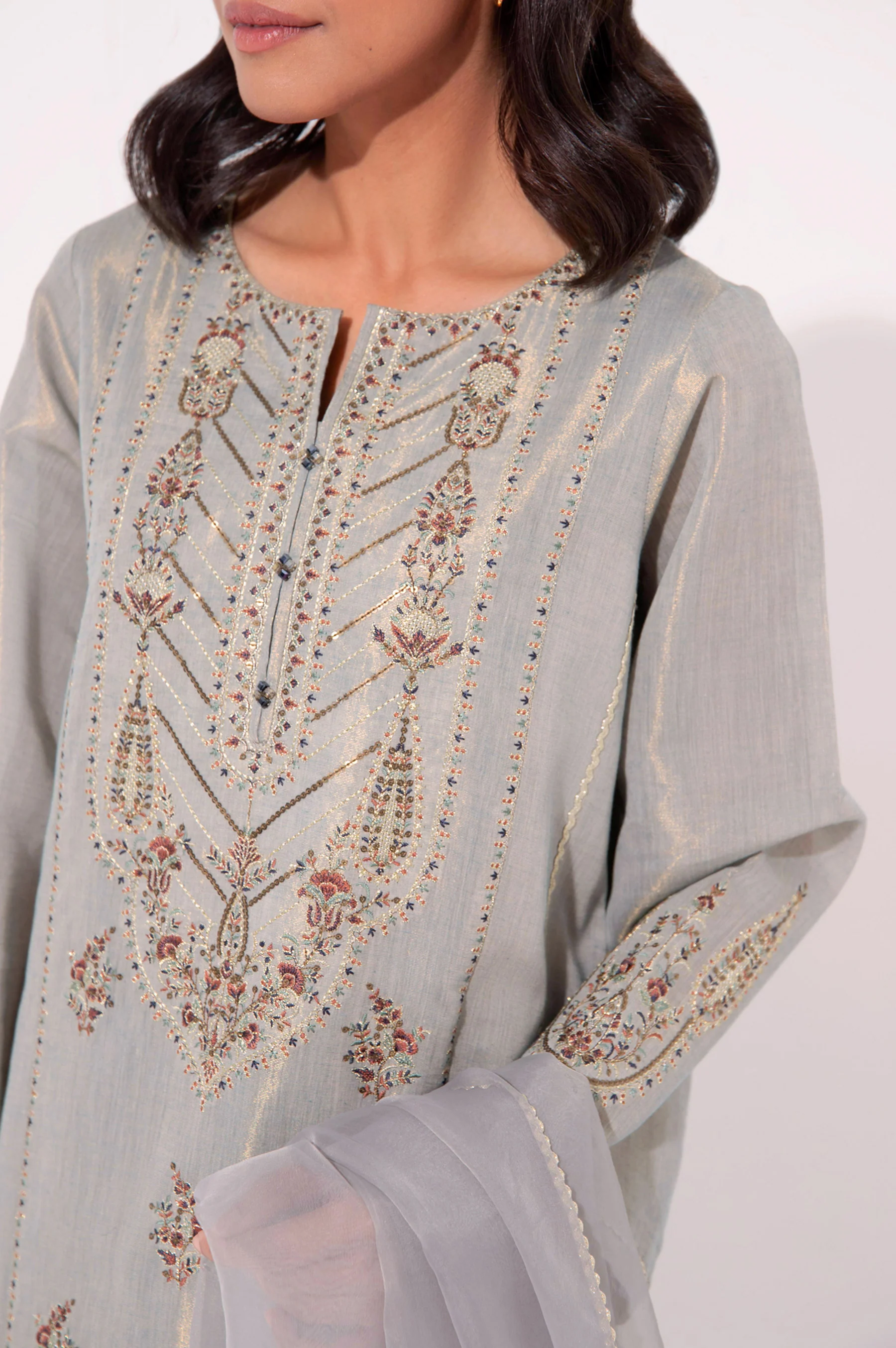 Stitched 3 Piece Embroidered Cotton Mysuri Outfit - Image 6