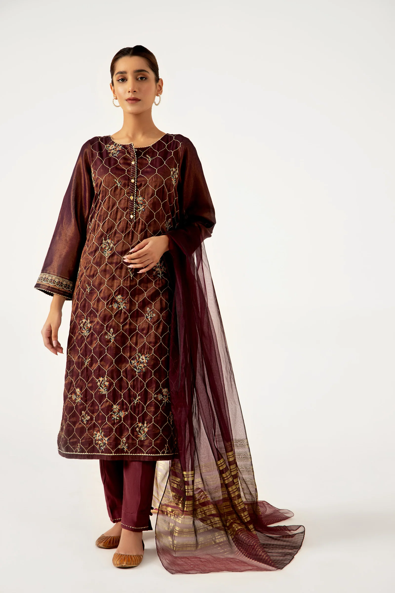 Stitched 3 Piece Cotton Mysuri Embroidered Suit. - Image 2
