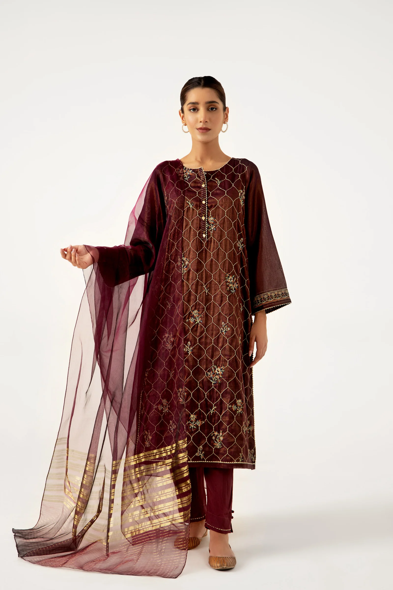 Stitched 3 Piece Cotton Mysuri Embroidered Suit. - Image 3