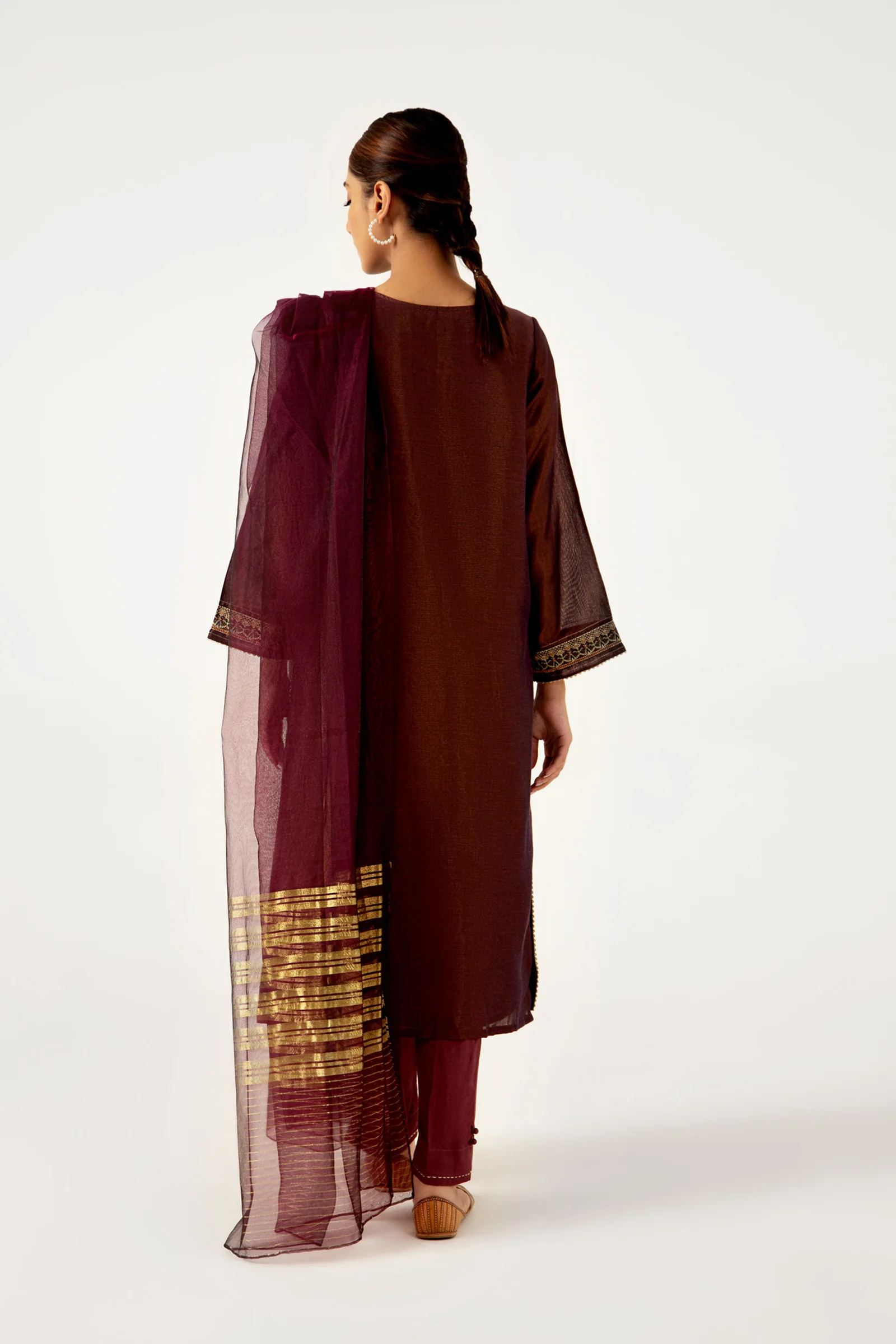 Stitched 3 Piece Cotton Mysuri Embroidered Suit. - Image 4