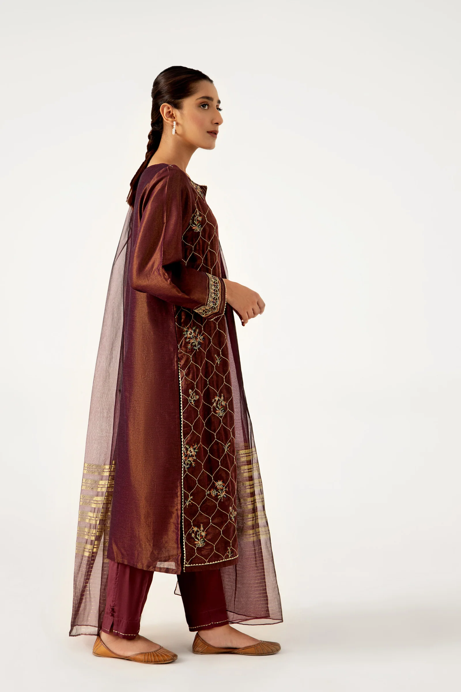 Stitched 3 Piece Cotton Mysuri Embroidered Suit. - Image 5