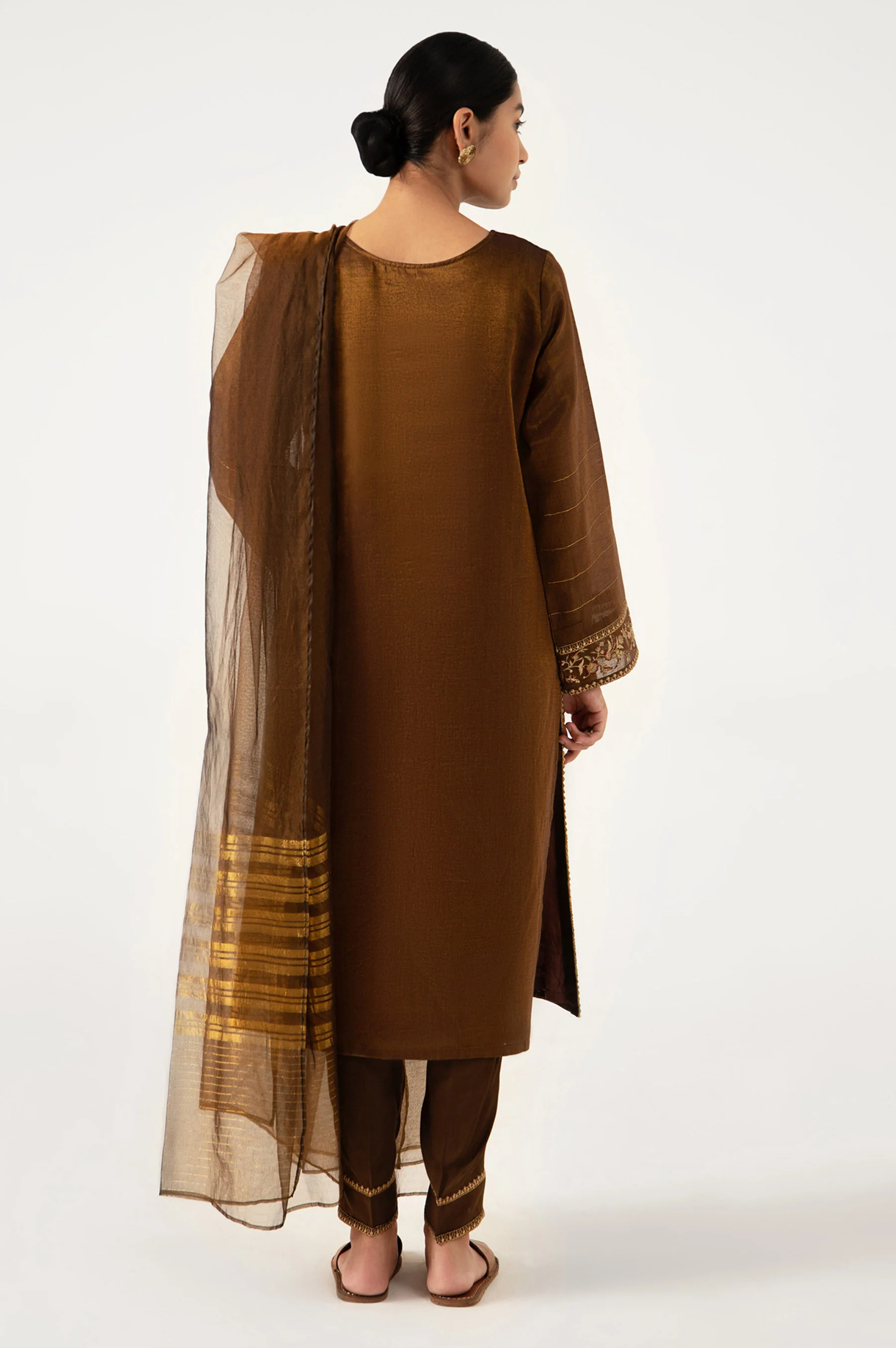 Stitched 3 Piece Cotton Mysuri Embroidered Suit - Image 3