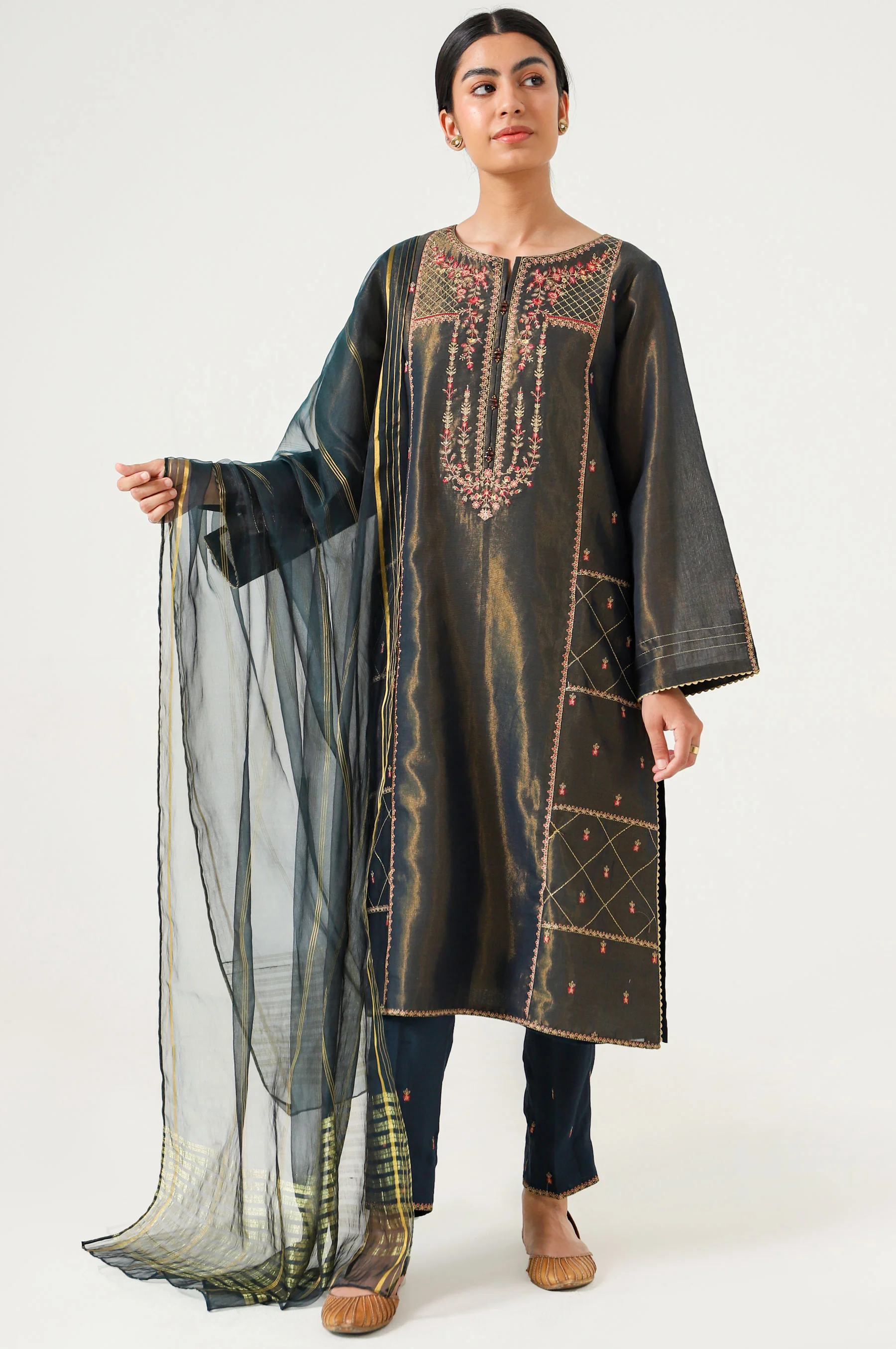 Stitched 3 Piece Cotton Mysuri Embroidered Suit. - Image 3