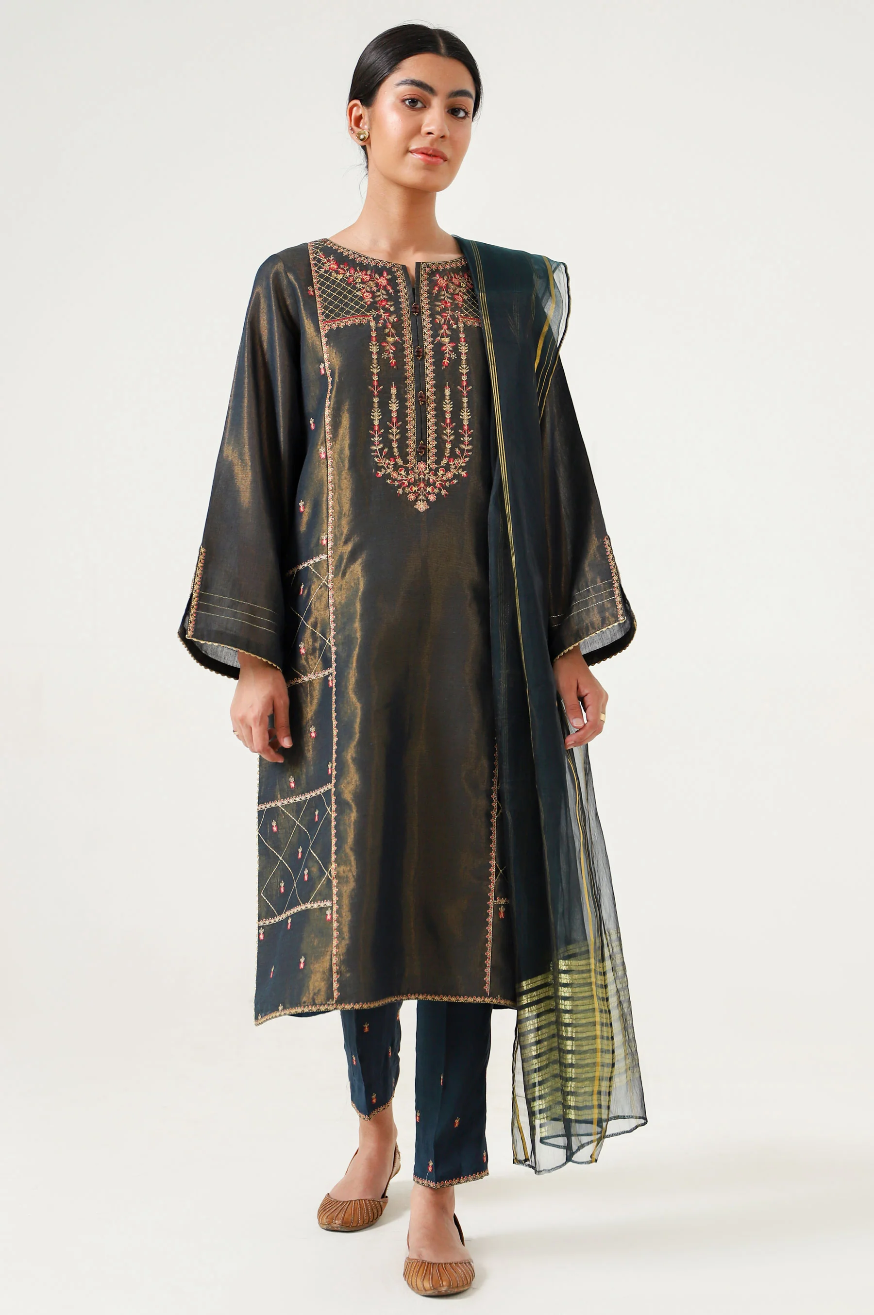 Stitched 3 Piece Cotton Mysuri Embroidered Suit. - Image 4