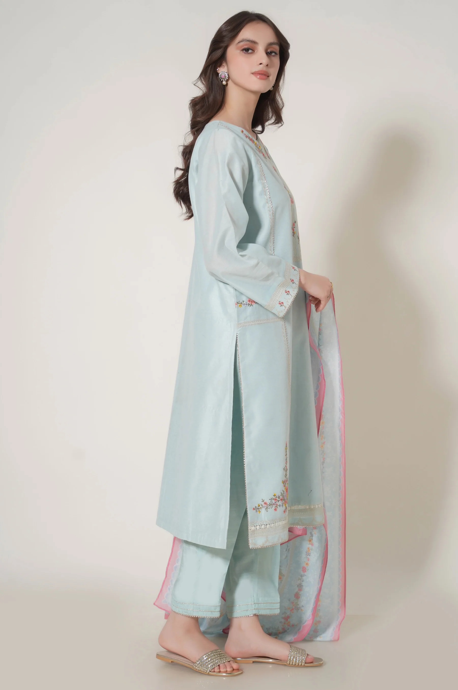 Stitched 3 Piece Cotton Net Embroidered Outfit - Image 3