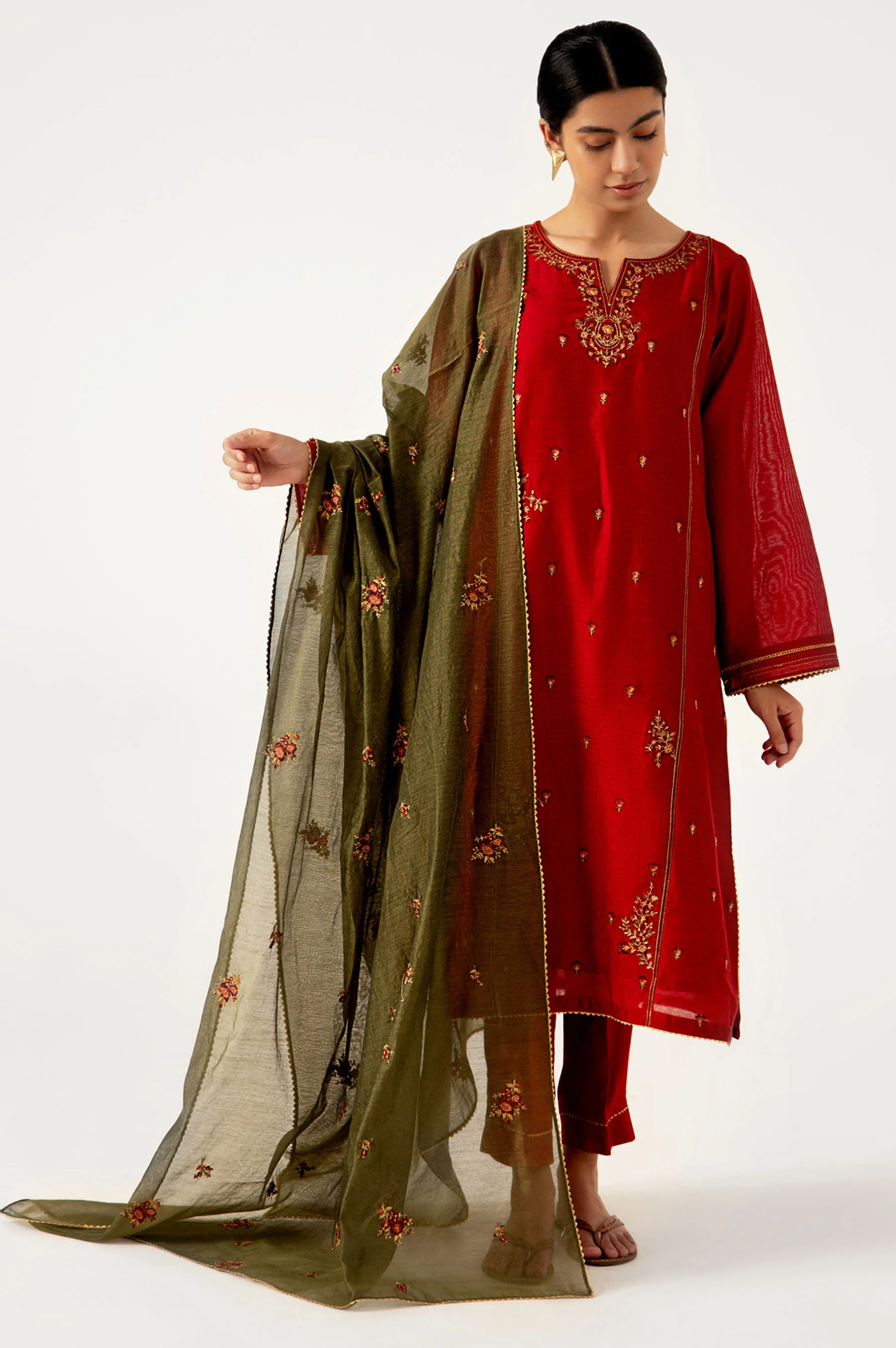 Stitched 3 Piece Cotton Net Embroidered Suit - Image 4