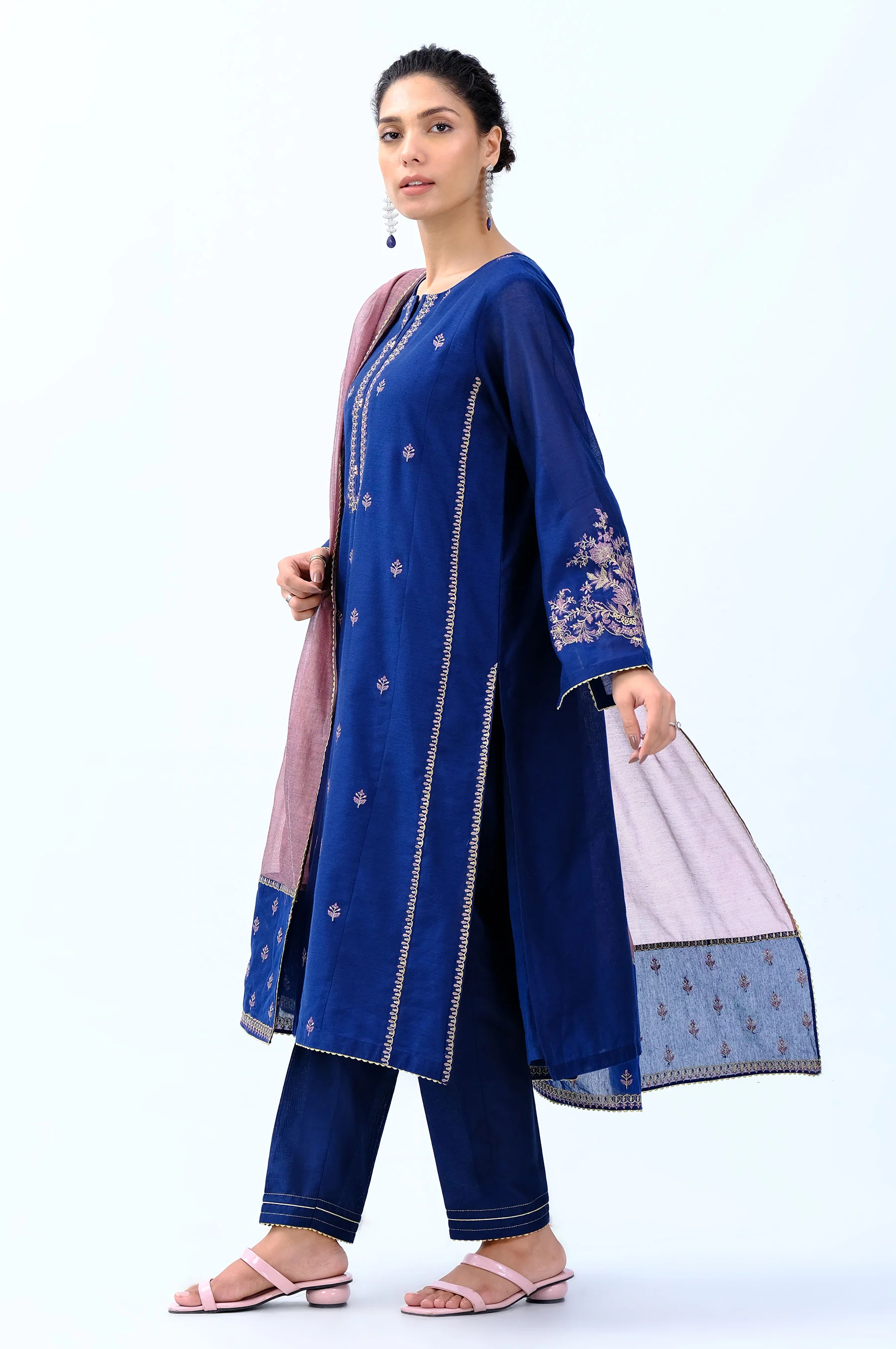 Stitched 3 Piece Cotton Net Embroidered Suit - Image 5