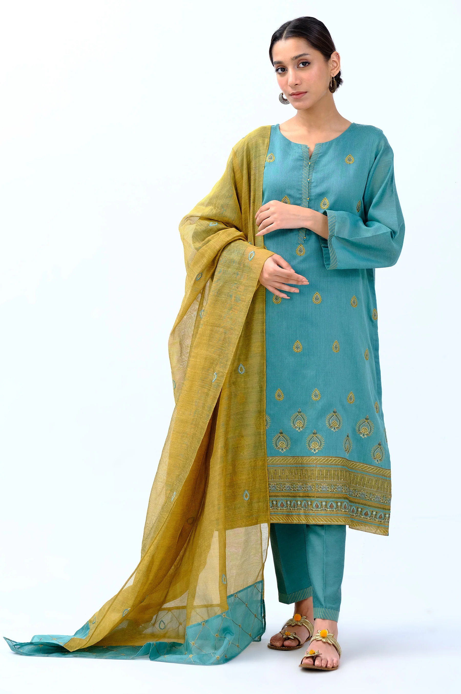 Stitched 3 Piece Cotton Net Embroidered Outfit - Image 2